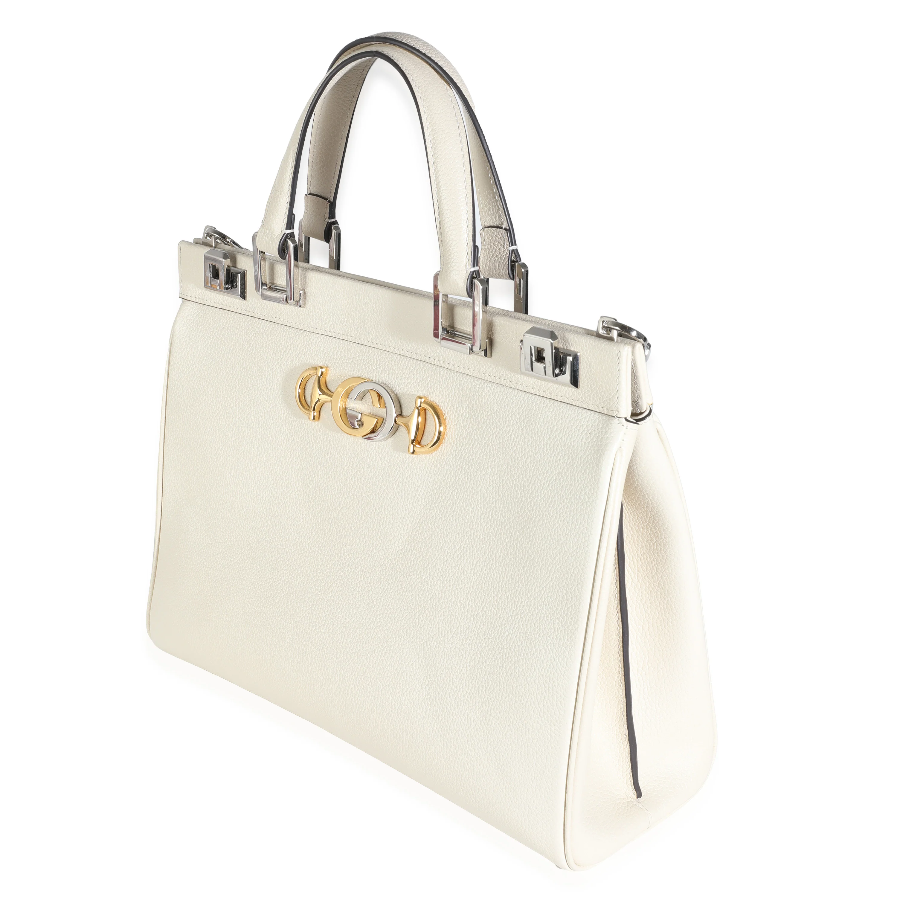 Mystic White Grainy Calfskin Medium Zumi Top Handle Bag - Image 2