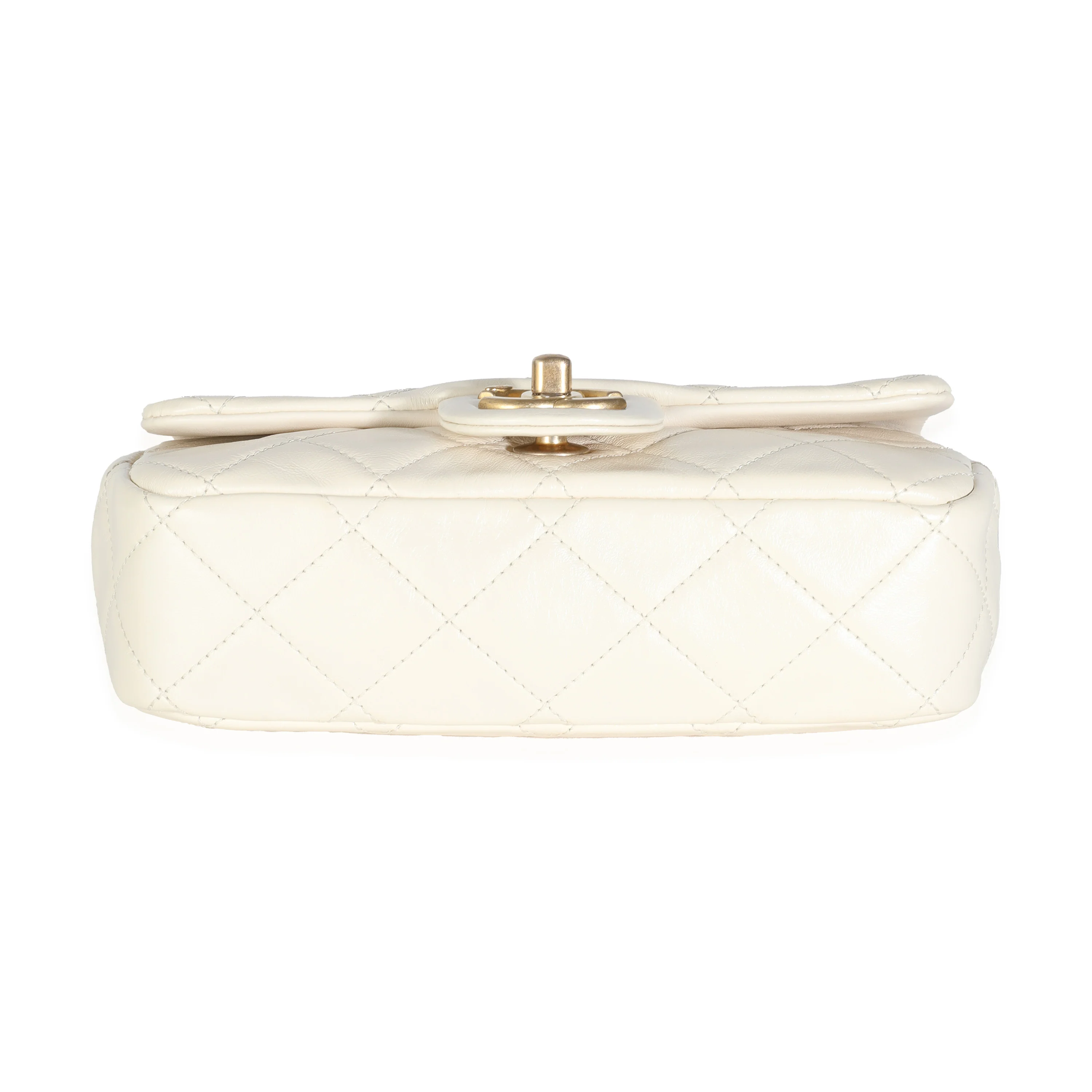 White Shiny Quilted Lambskin Pearl Chain Mini Flap Bag - Image 5