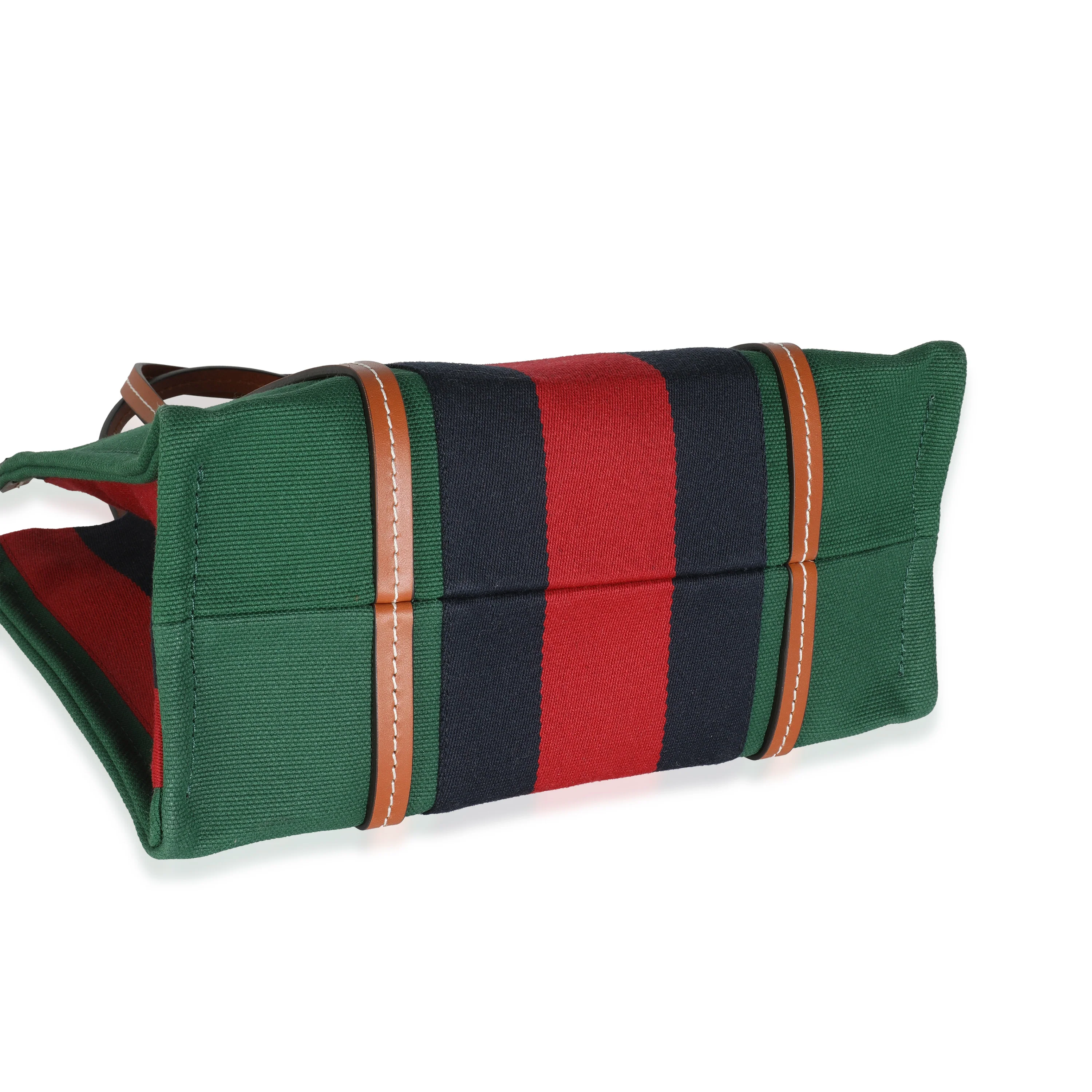 Brown Calfskin Green Red Canvas Web Small Interlocking G Tote - Image 6