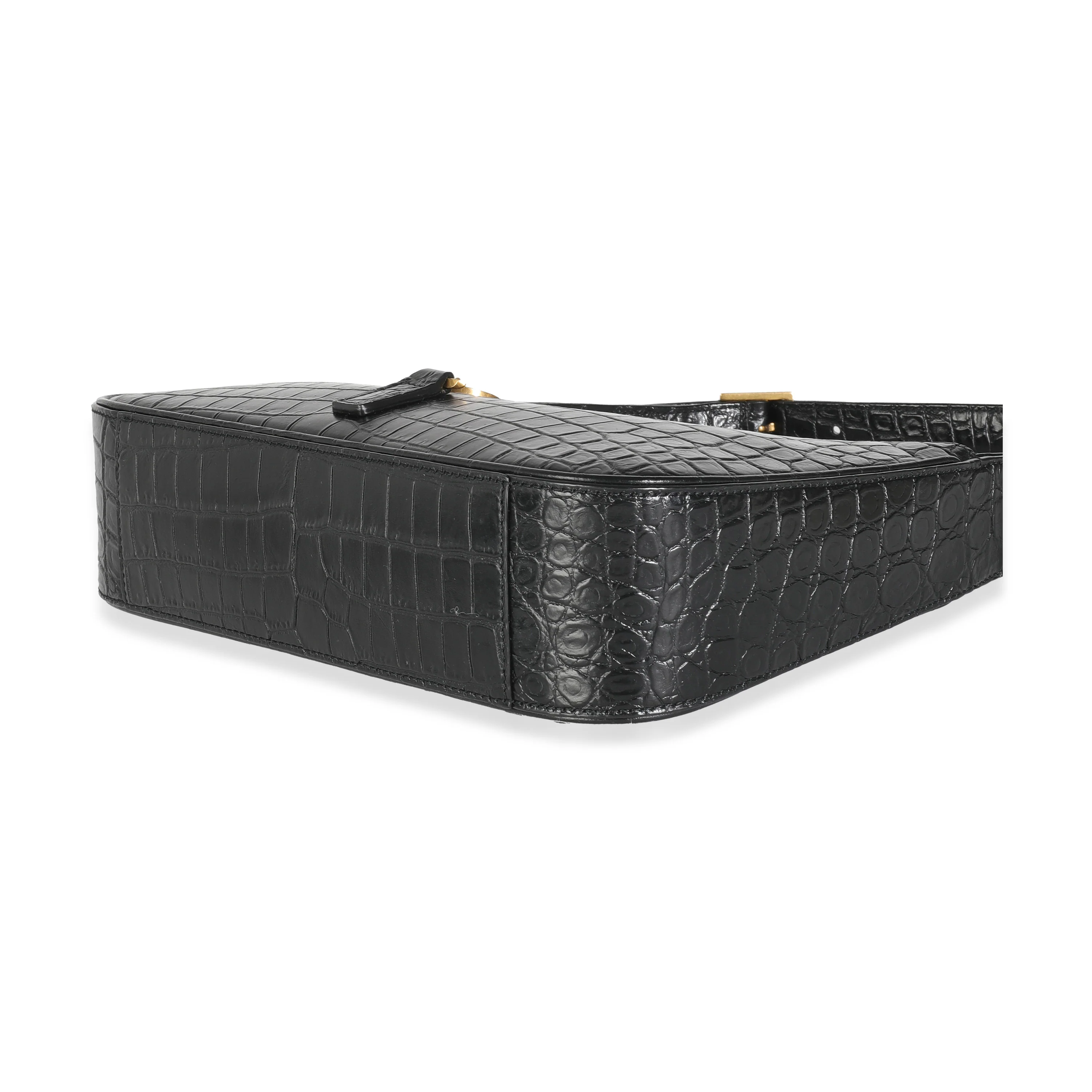 Black Crocodile Embossed Le 5 à 7 Hobo - Image 7