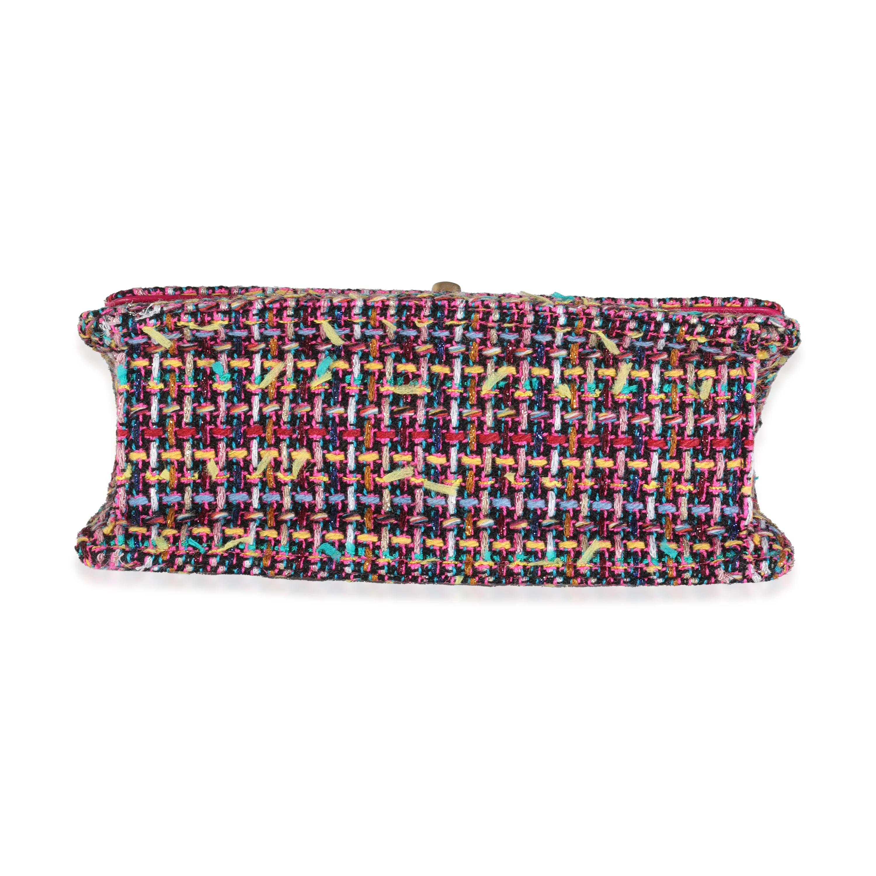 Pink Metallic Multicolor Tweed Chain Top Flap Bag - Image 5