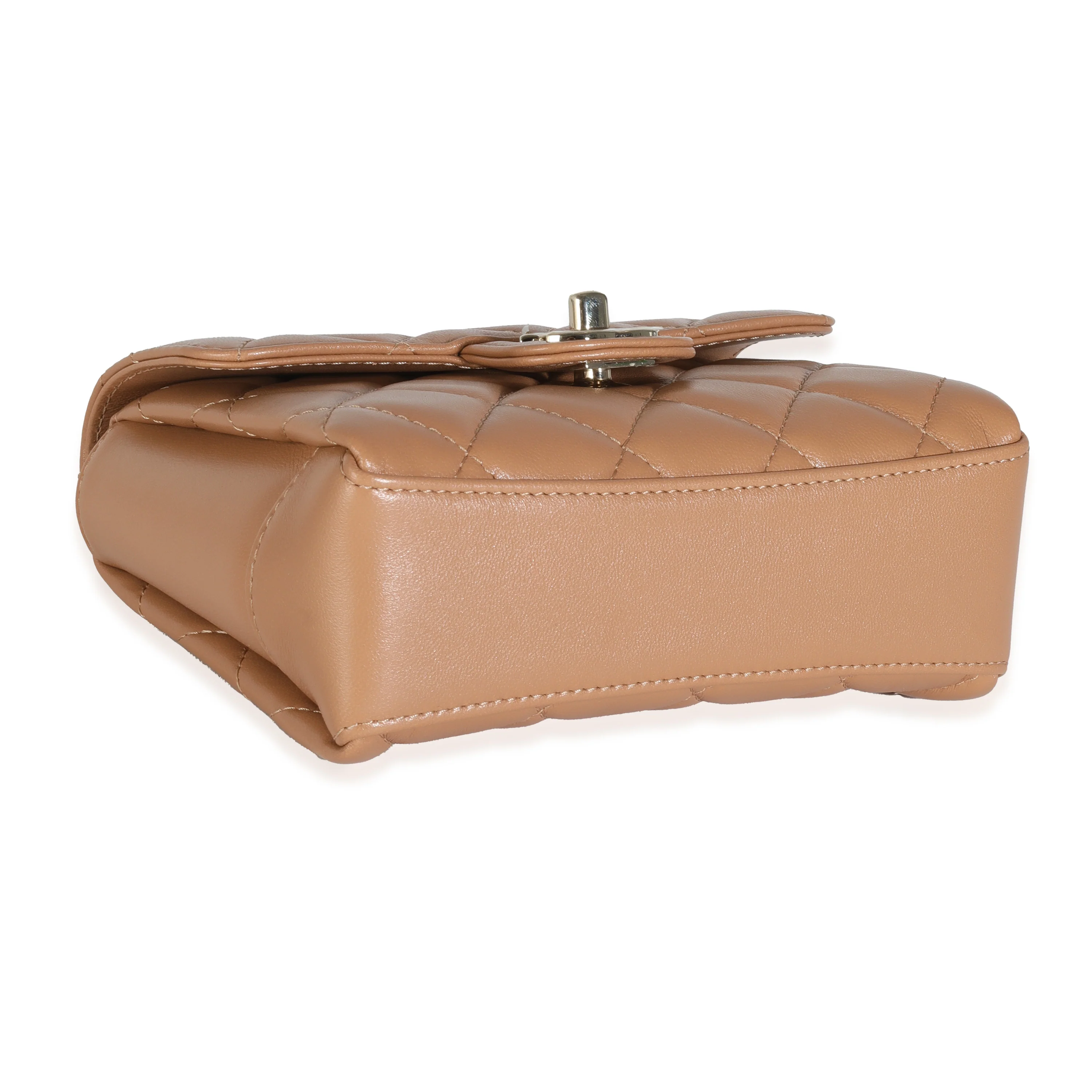 Dark Beige Quilted Lambskin Mini Flap With Top Handle - Image 6