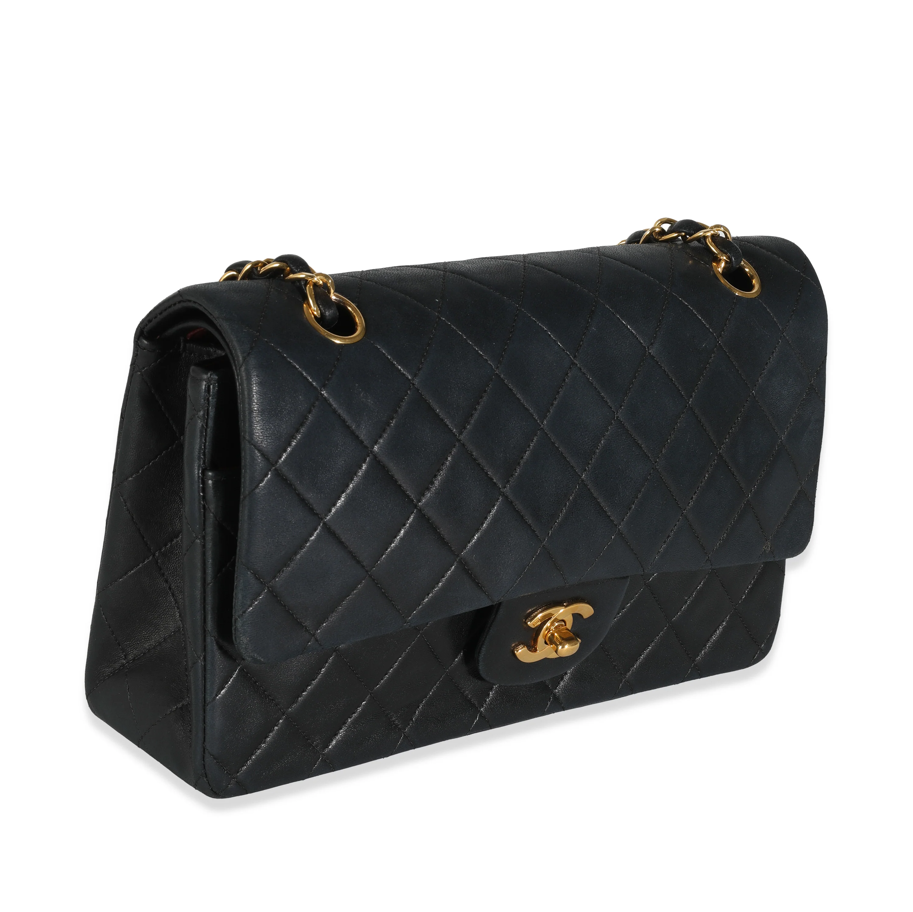 Vintage 24K Black Quilted Lambskin Medium Classic Double Flap Bag - Image 3