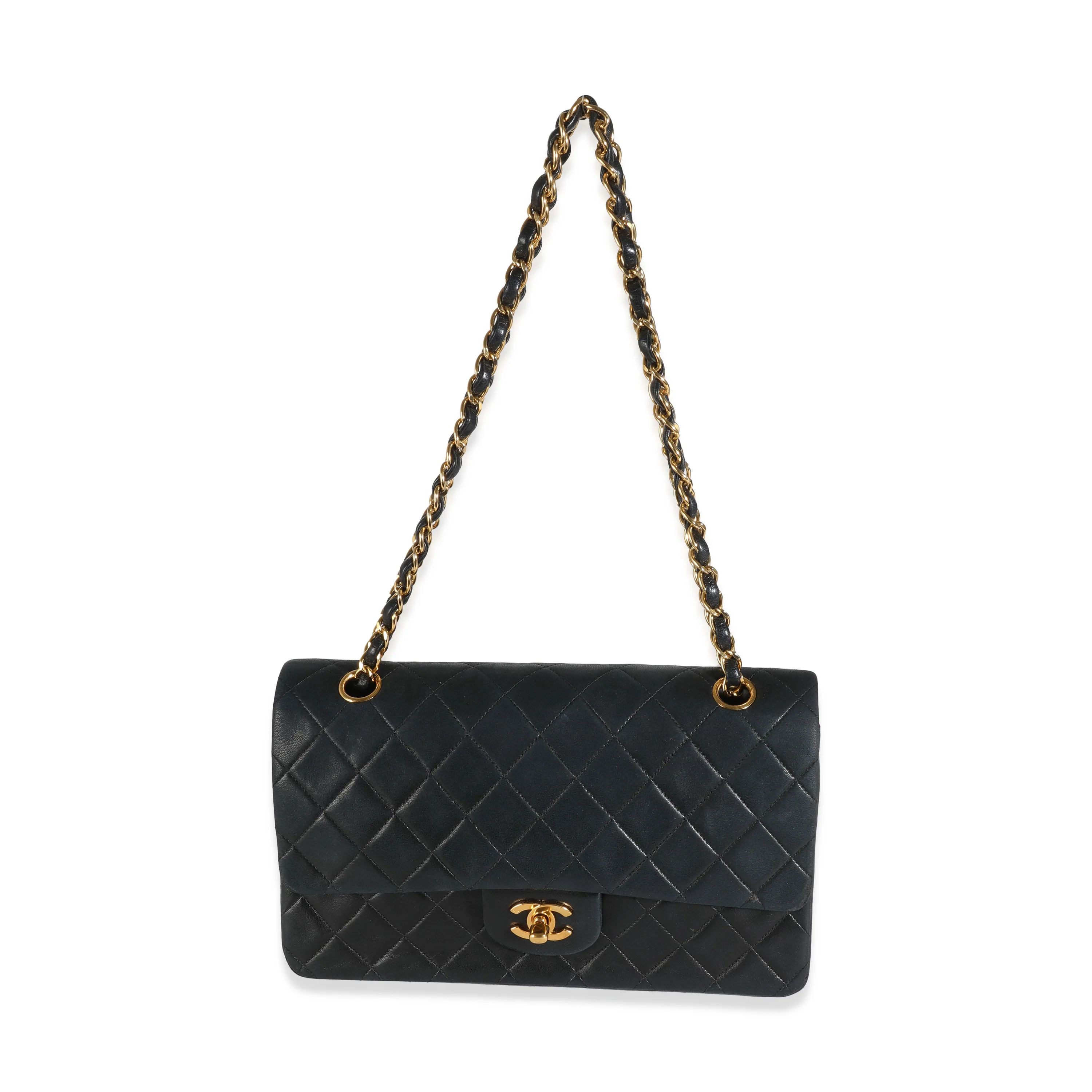 Vintage 24K Black Quilted Lambskin Medium Classic Double Flap Bag - Image 8
