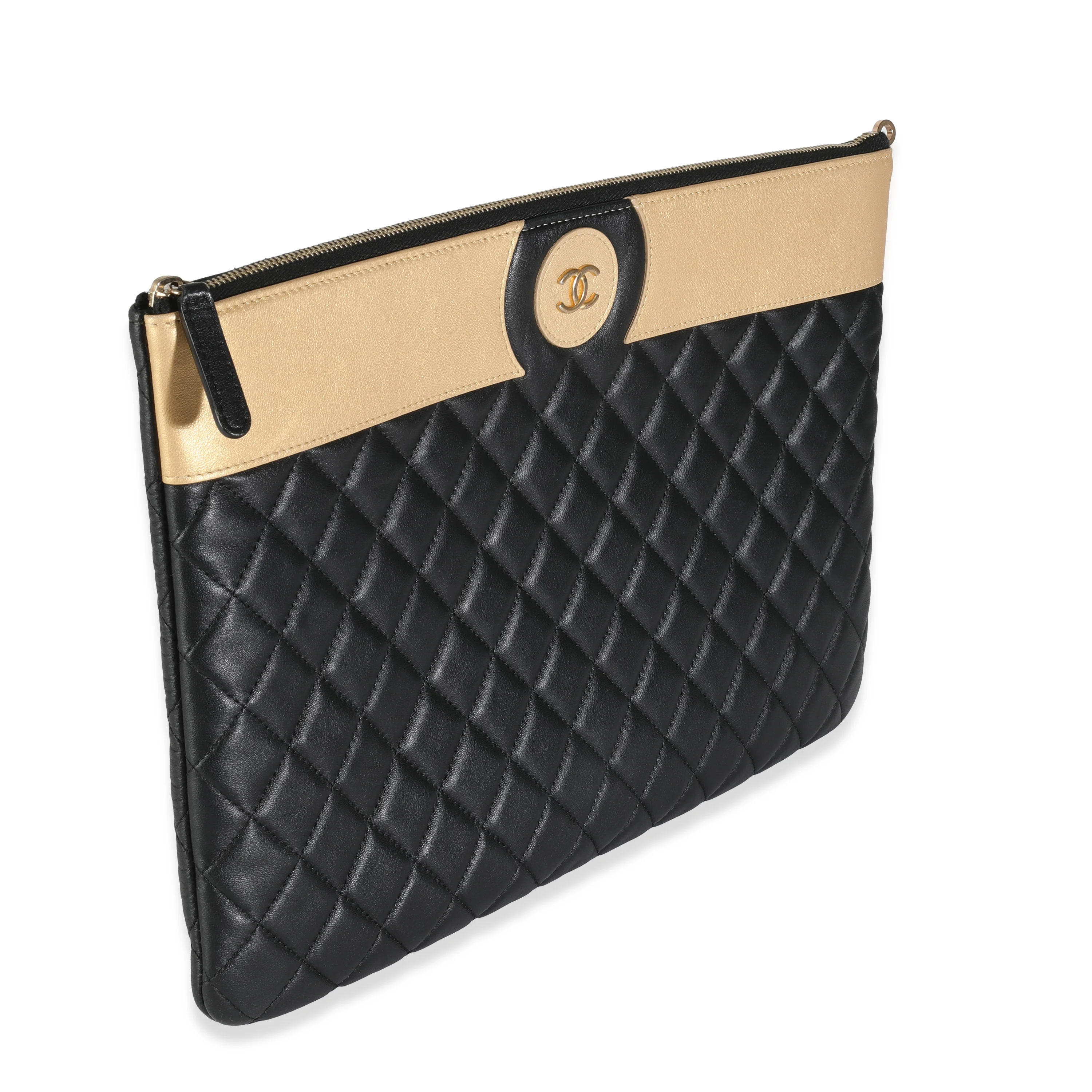 Gold Black Quilted Lambskin Large O Case - Image 3