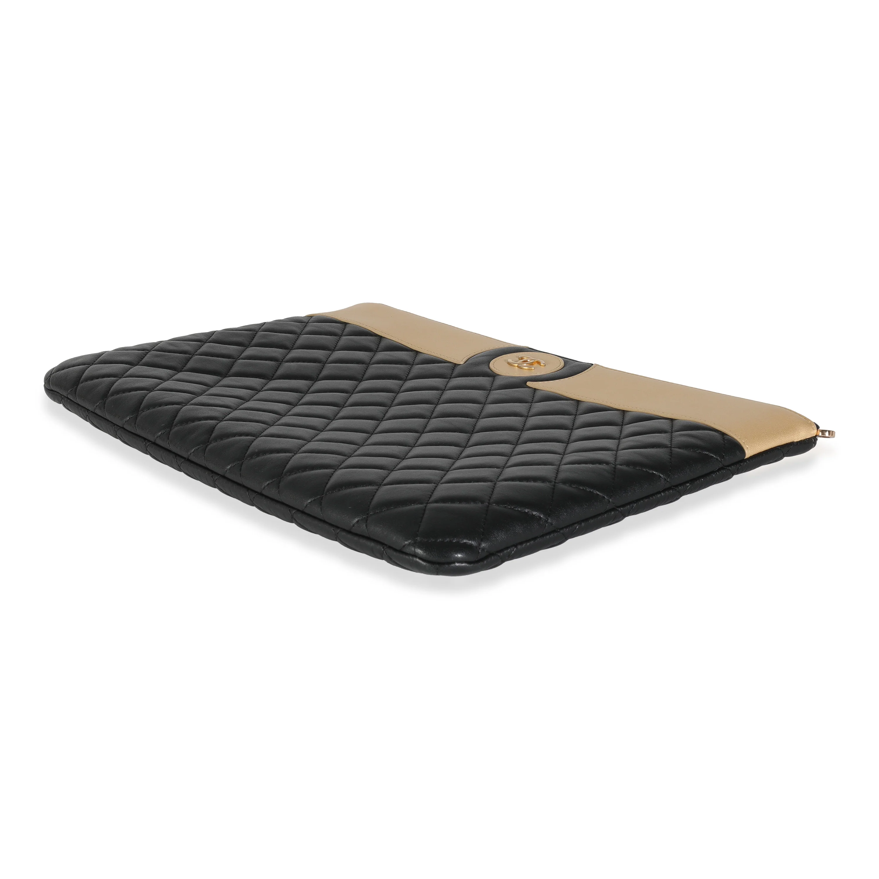 Gold Black Quilted Lambskin Large O Case - Image 6