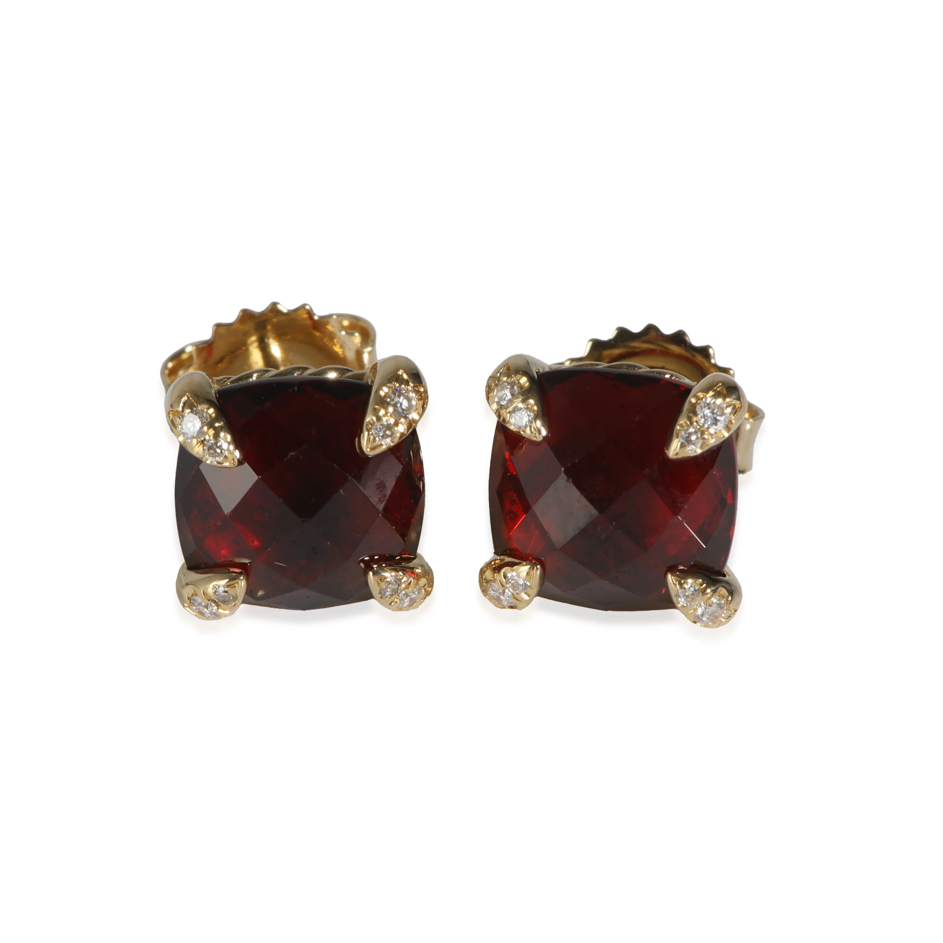 Chatelaine Garnet Diamond Earrings in 18k Yellow Gold 0.05 CTW
