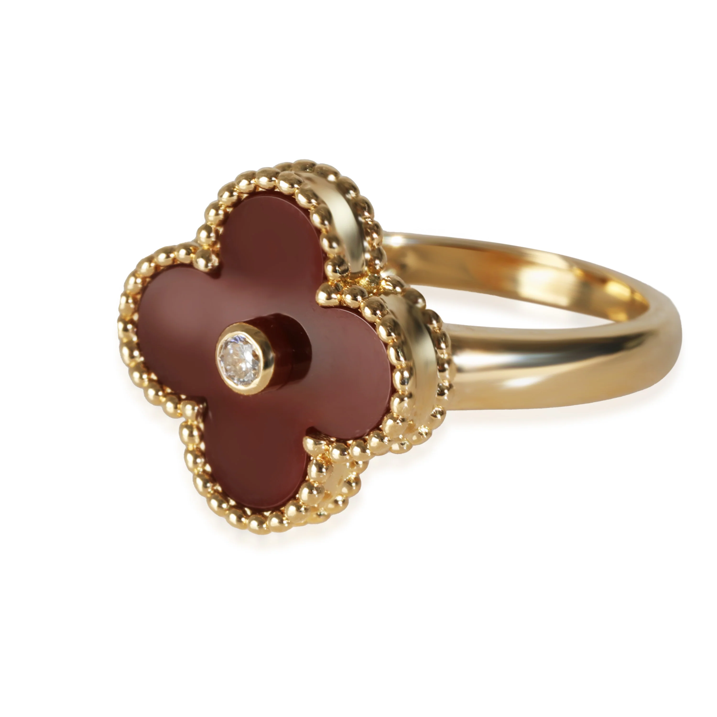 Vintage Alhambra Ring With Carnelian In 18K Yellow Gold, .05 - Image 2