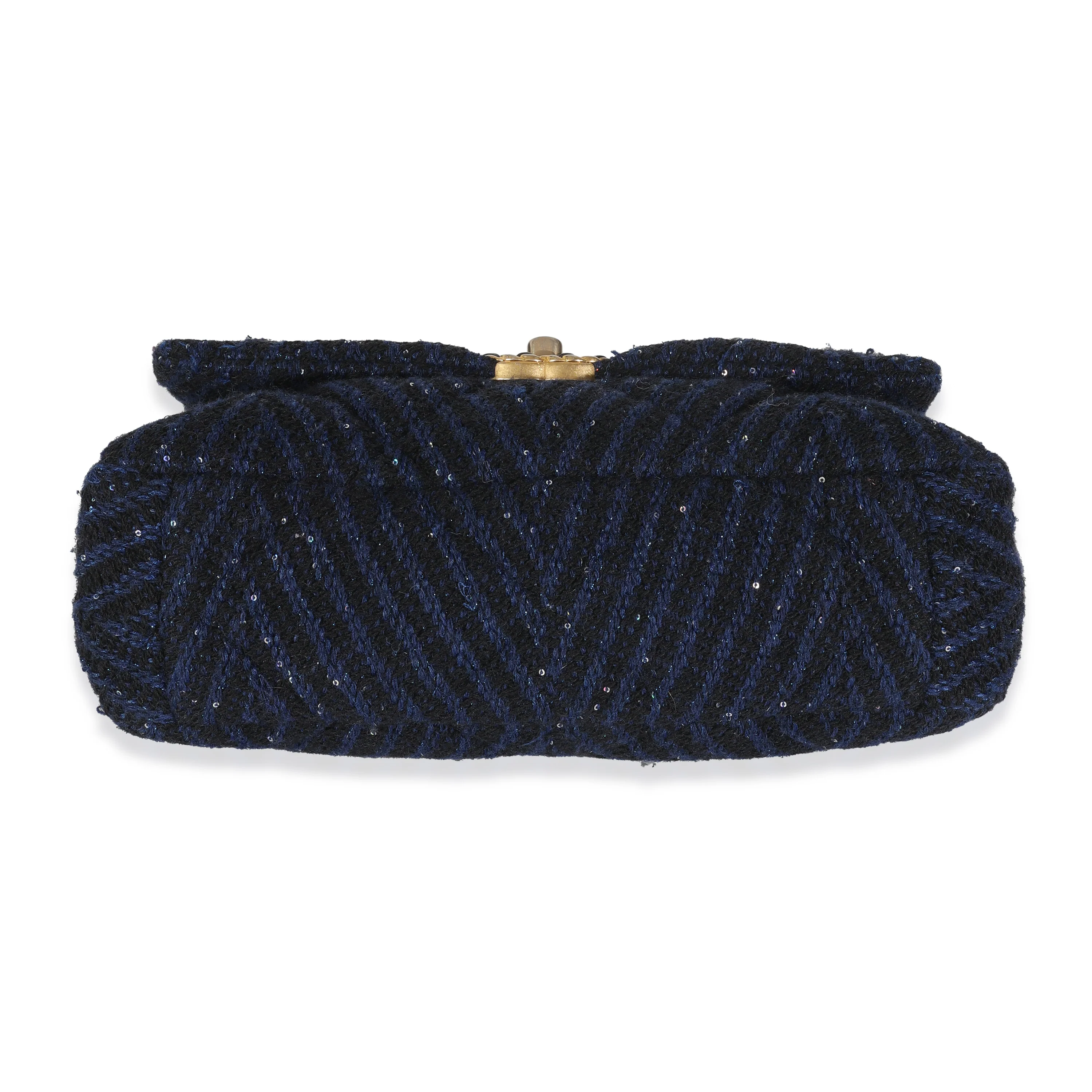 Navy Chevron Tweed Sequin Large Chanel 19 Flap Bag - Image 5