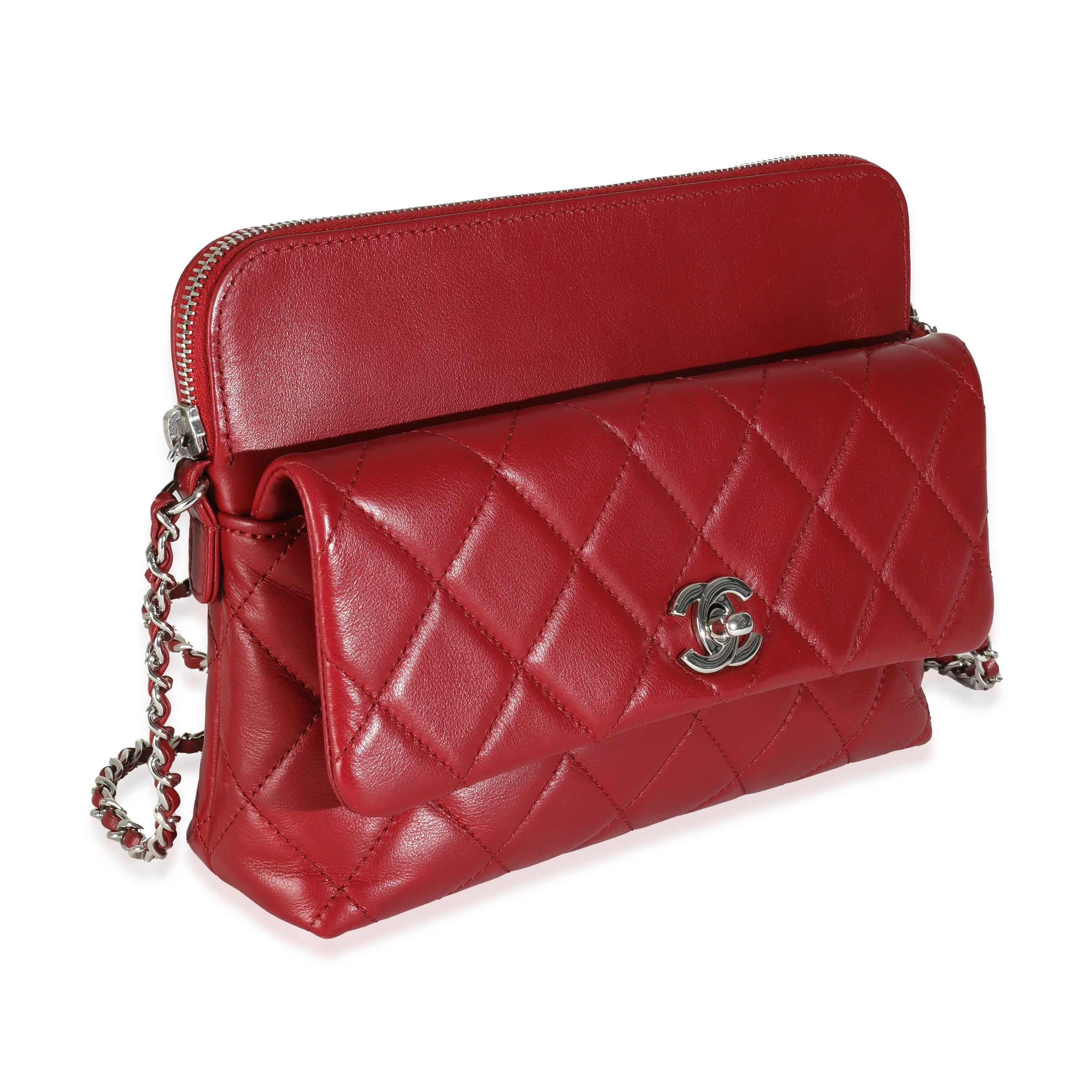 Burgundy Quilted Lambskin Front Pocket Camera Bag - Image 3