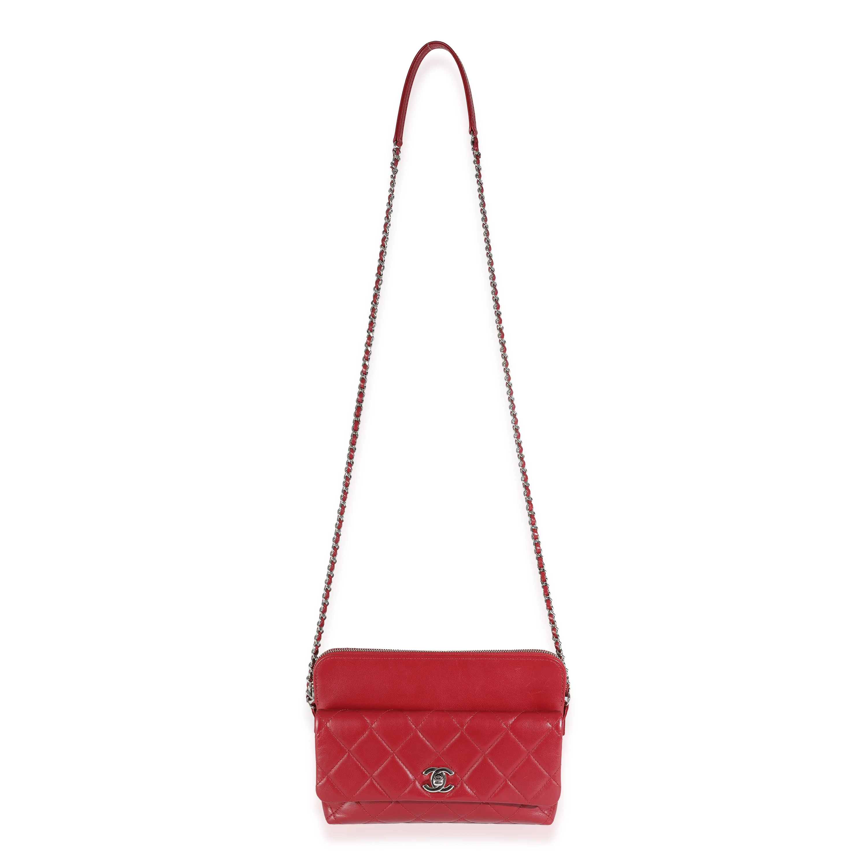 Burgundy Quilted Lambskin Front Pocket Camera Bag - Image 8