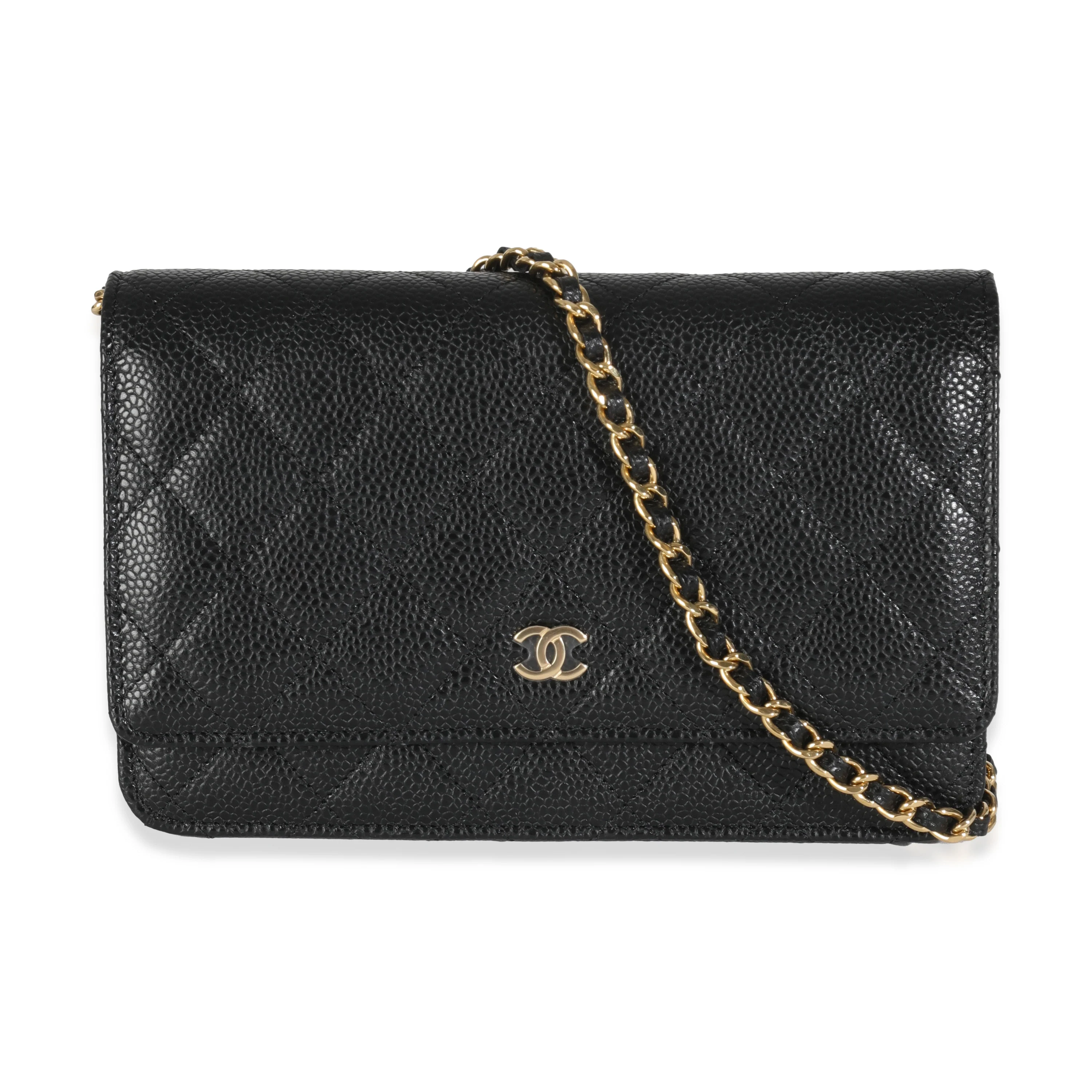 Black Quilted Caviar Classic Wallet On Chain