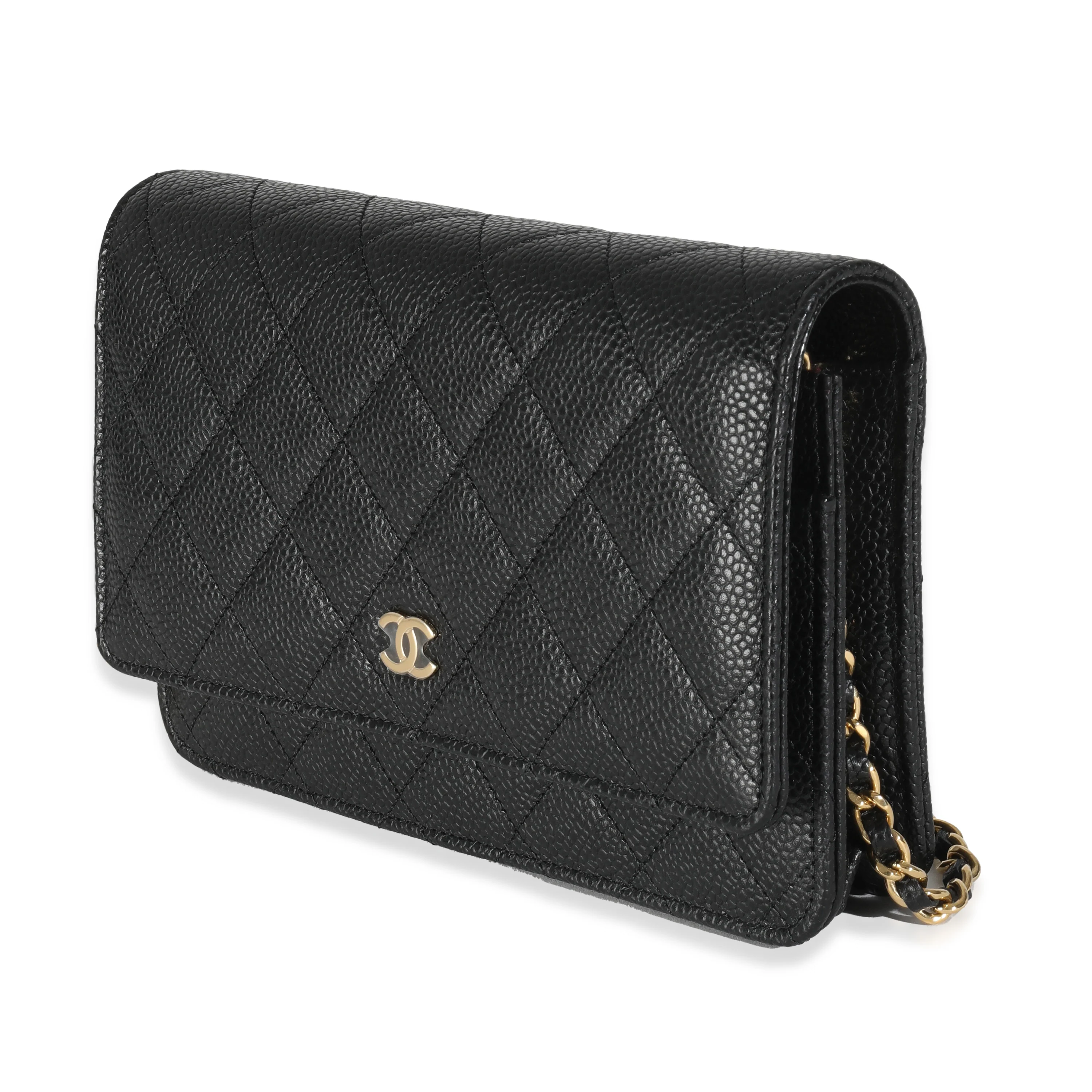 Black Quilted Caviar Classic Wallet On Chain - Image 2