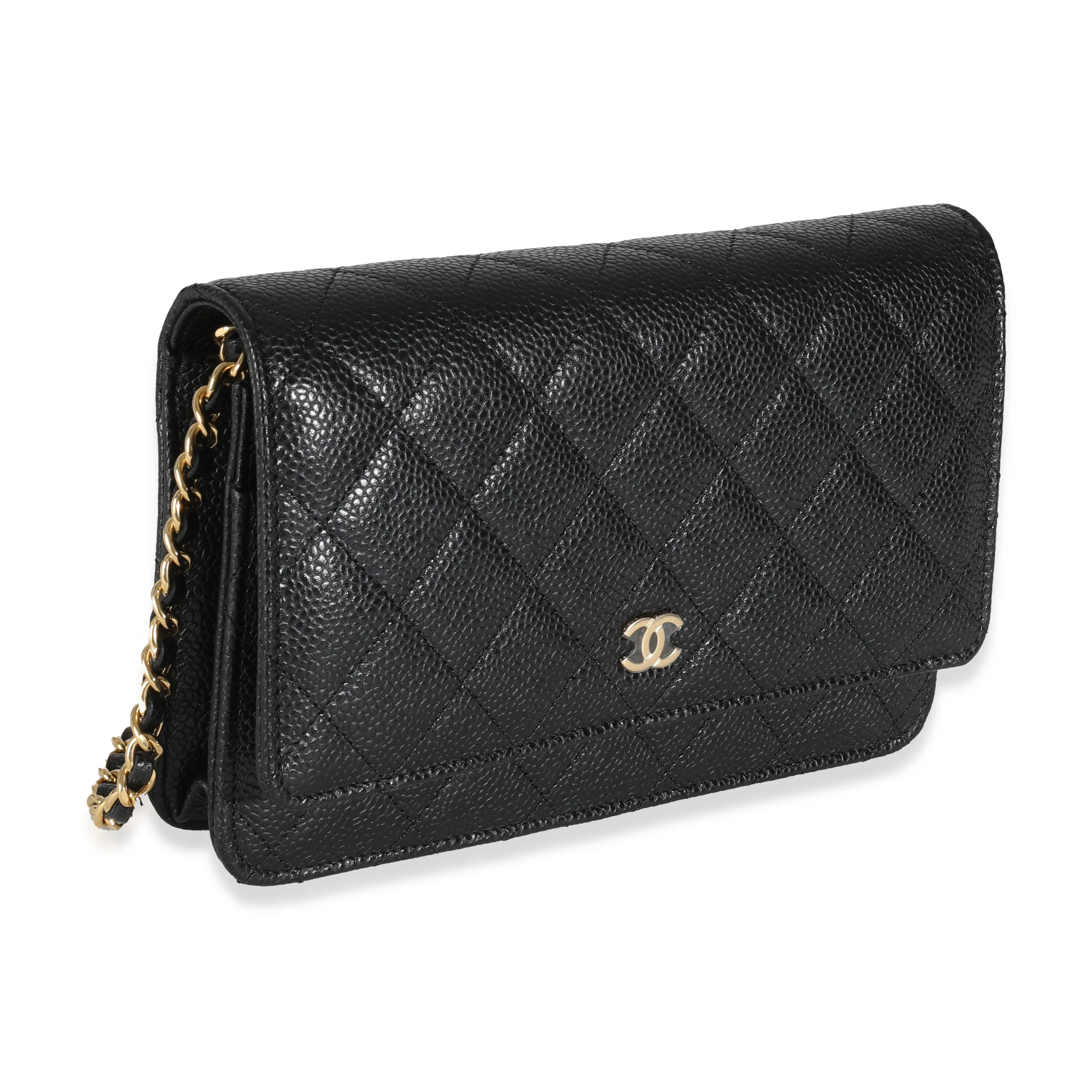 Black Quilted Caviar Classic Wallet On Chain - Image 3