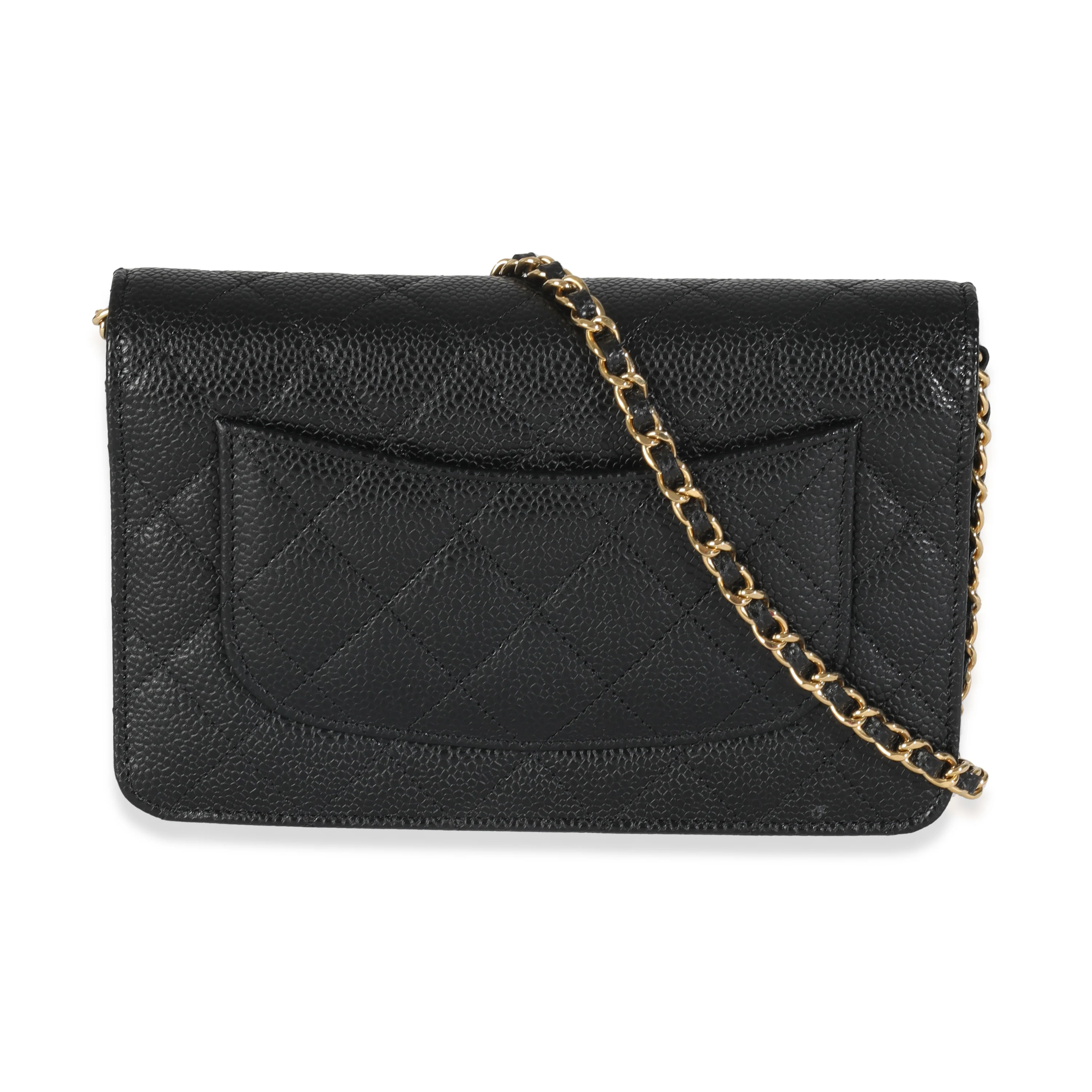 Black Quilted Caviar Classic Wallet On Chain - Image 4