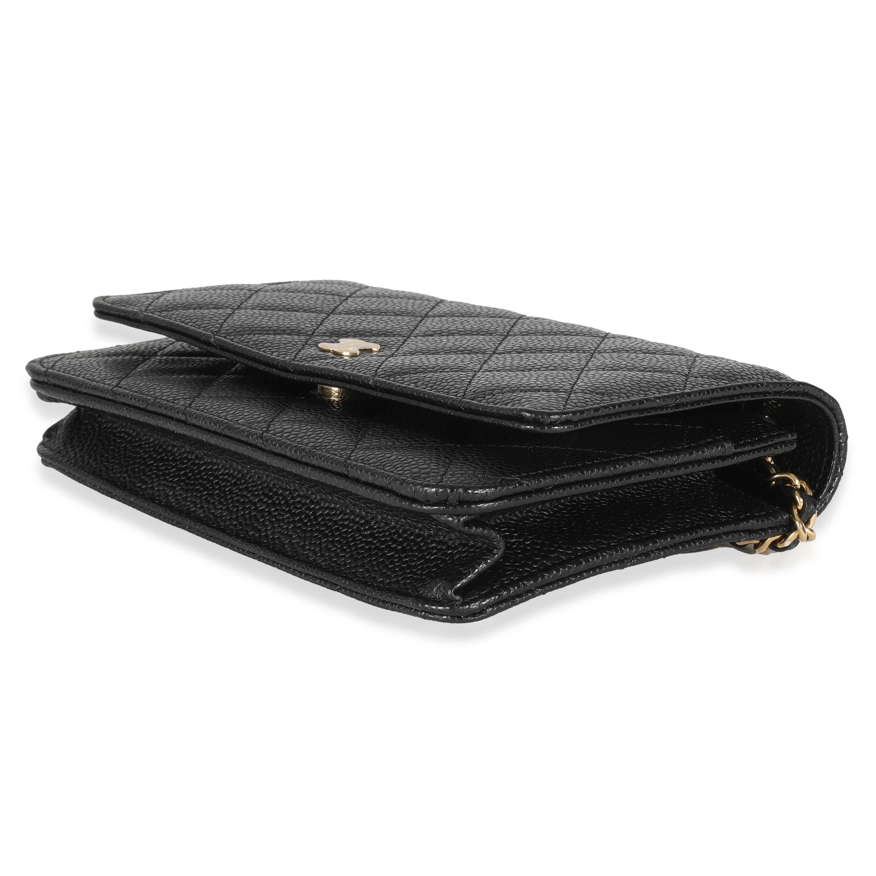 Black Quilted Caviar Classic Wallet On Chain - Image 7