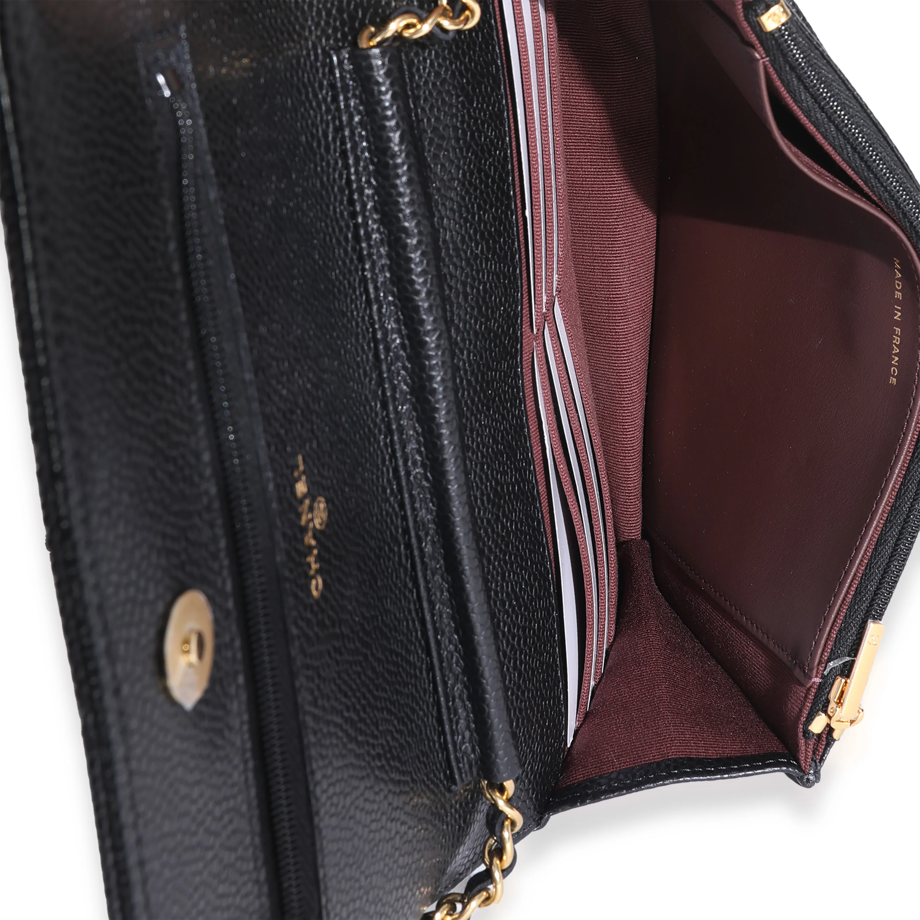 Black Quilted Caviar Classic Wallet On Chain - Image 9