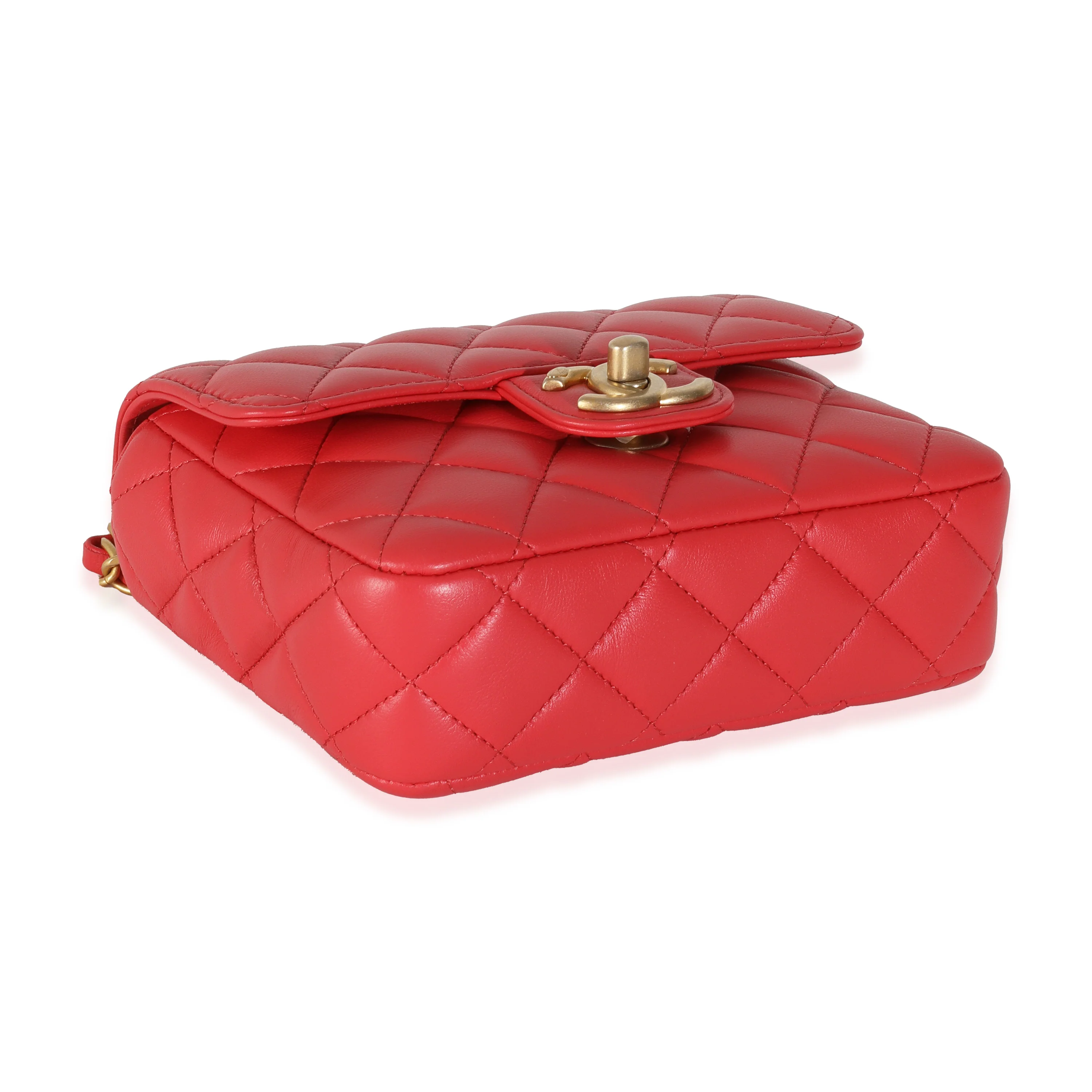 Red Quilted Lambskin Coco Pins Mini Flap Bag - Image 6