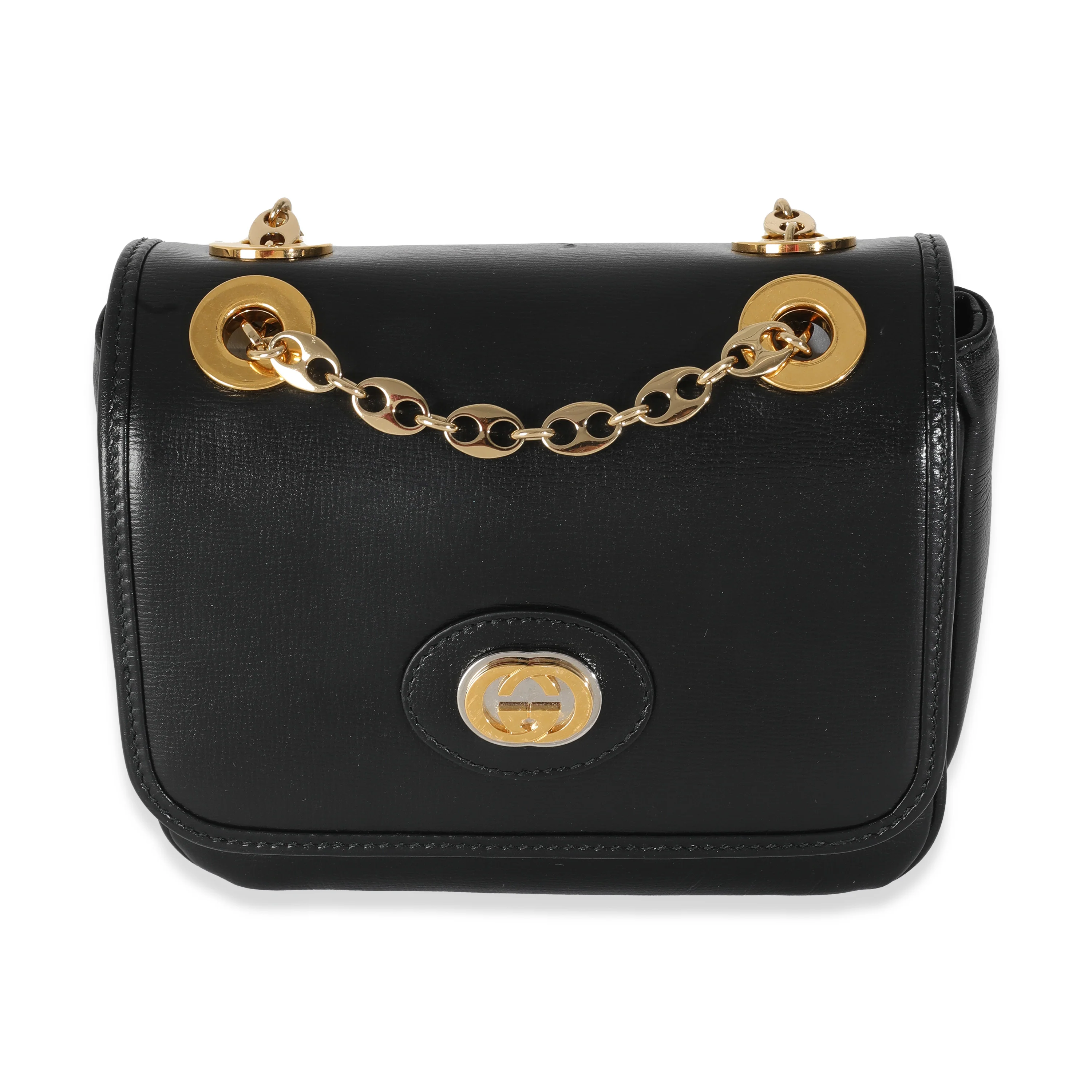 Black Leather GG Mini Marina Chain Bag