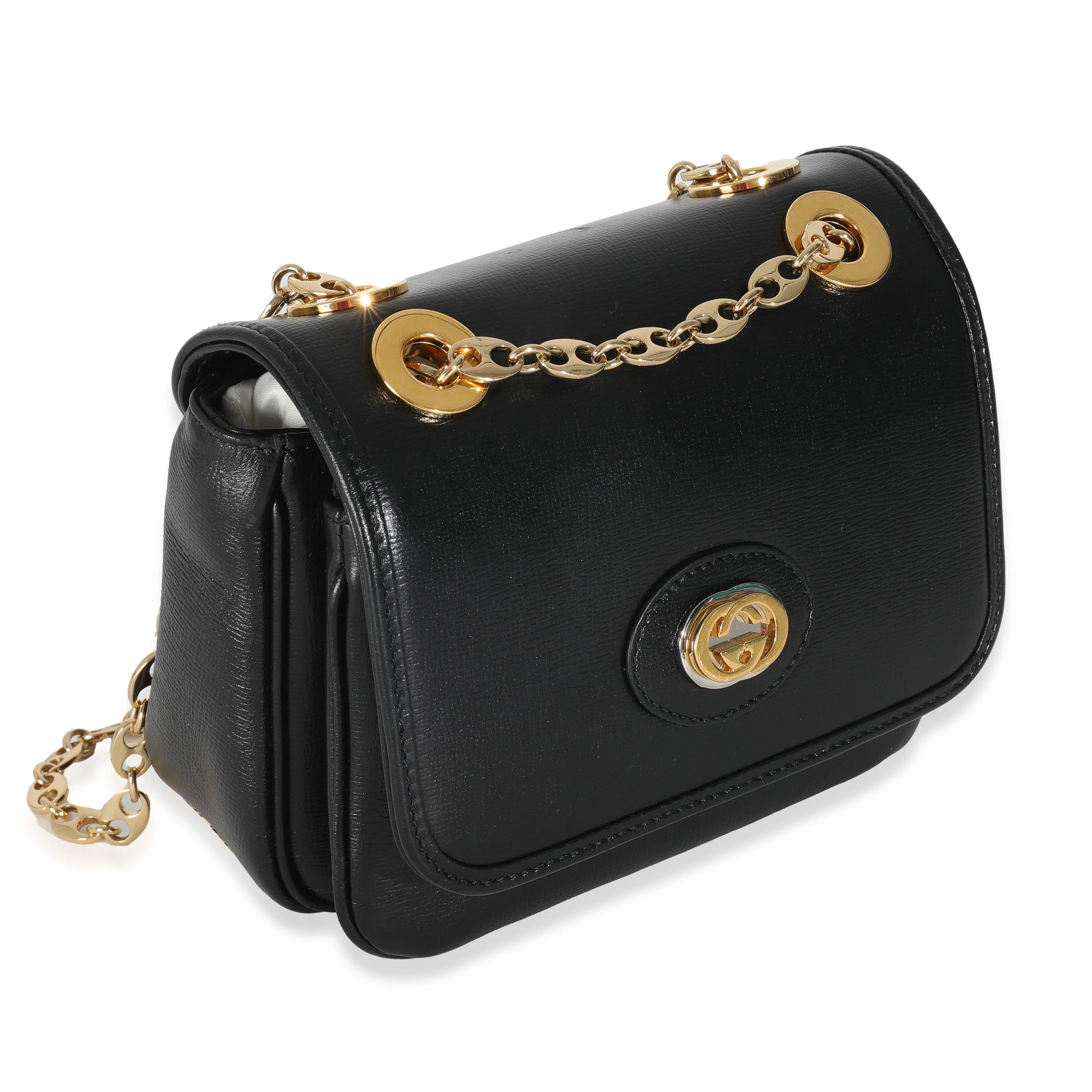 Black Leather GG Mini Marina Chain Bag - Image 3