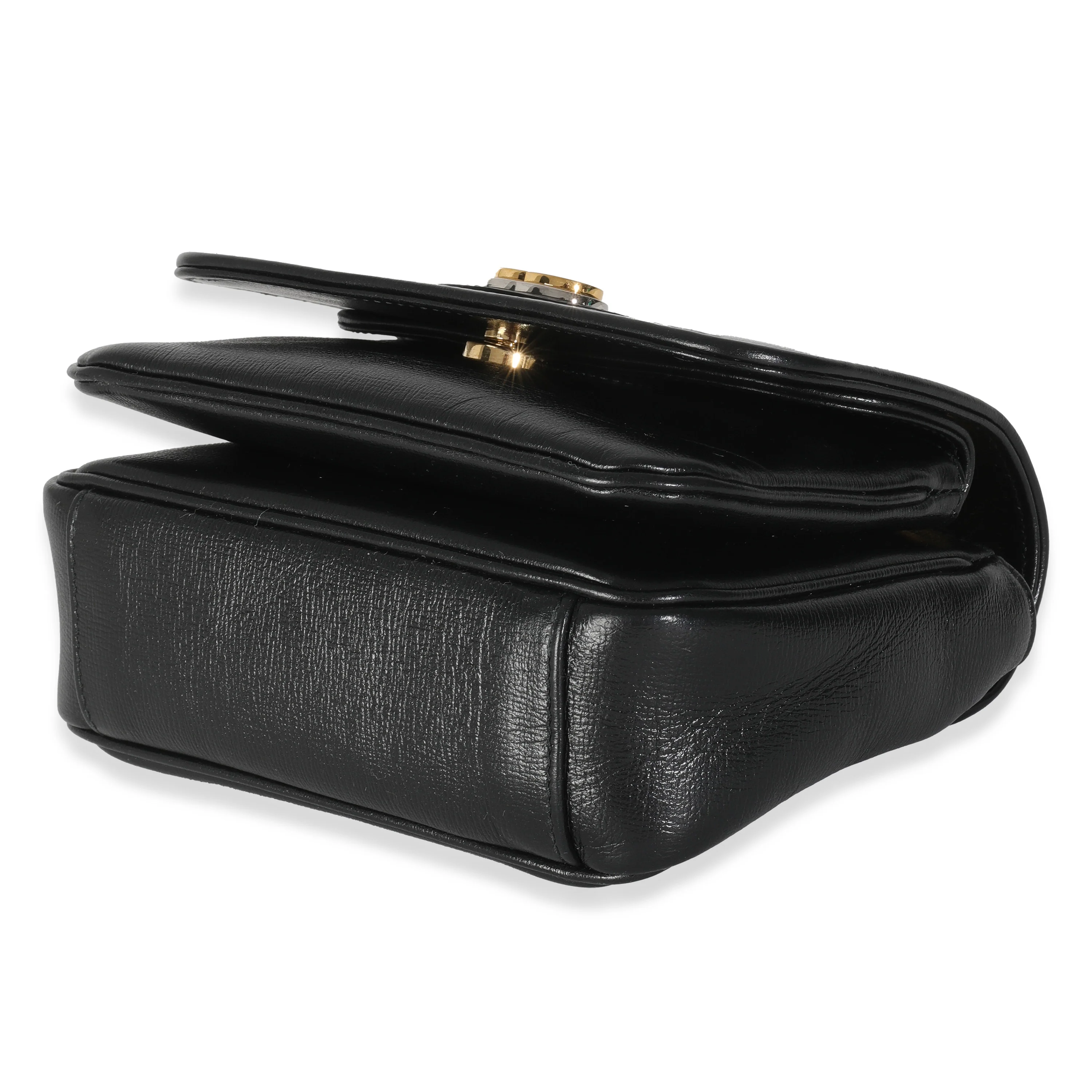 Black Leather GG Mini Marina Chain Bag - Image 7