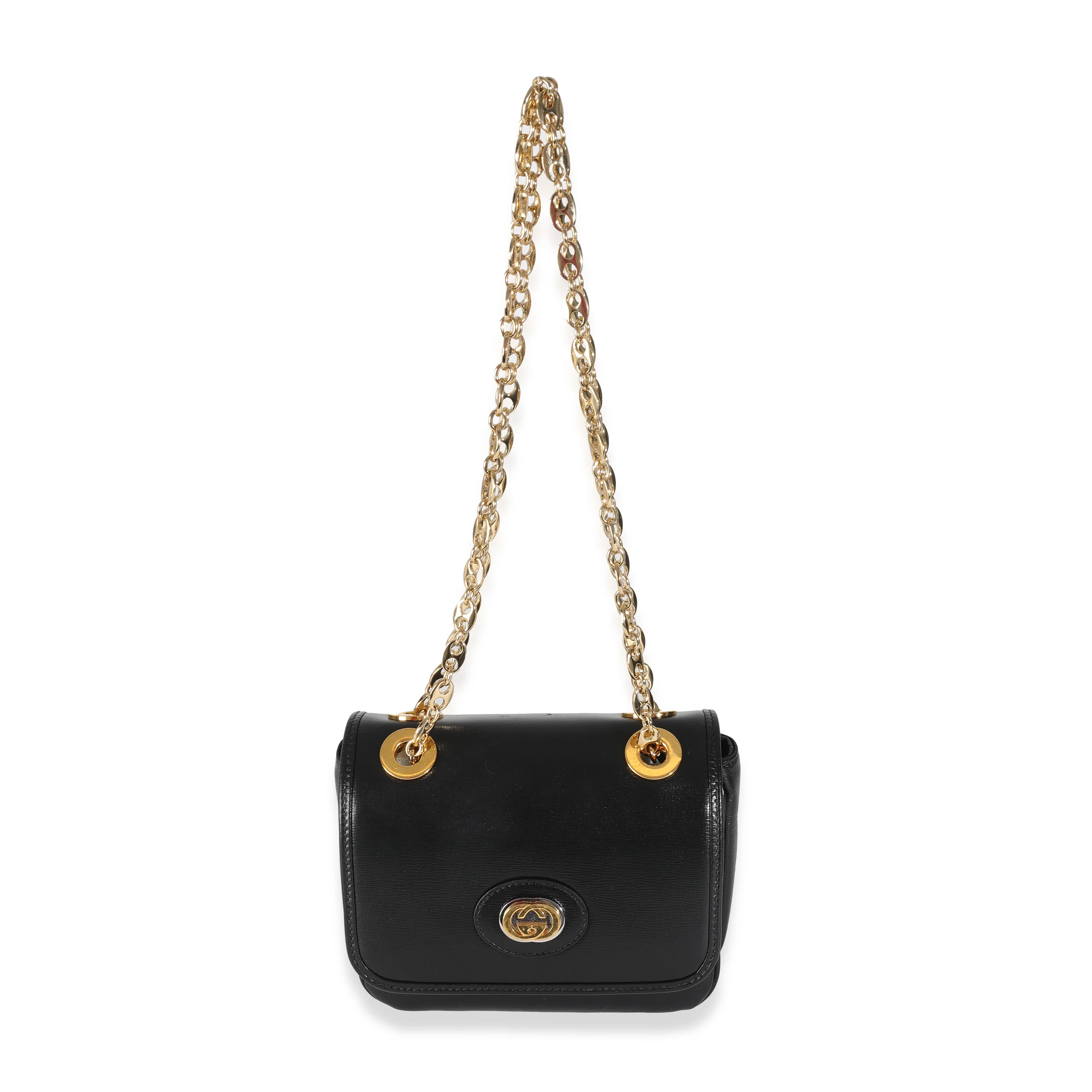 Black Leather GG Mini Marina Chain Bag - Image 8