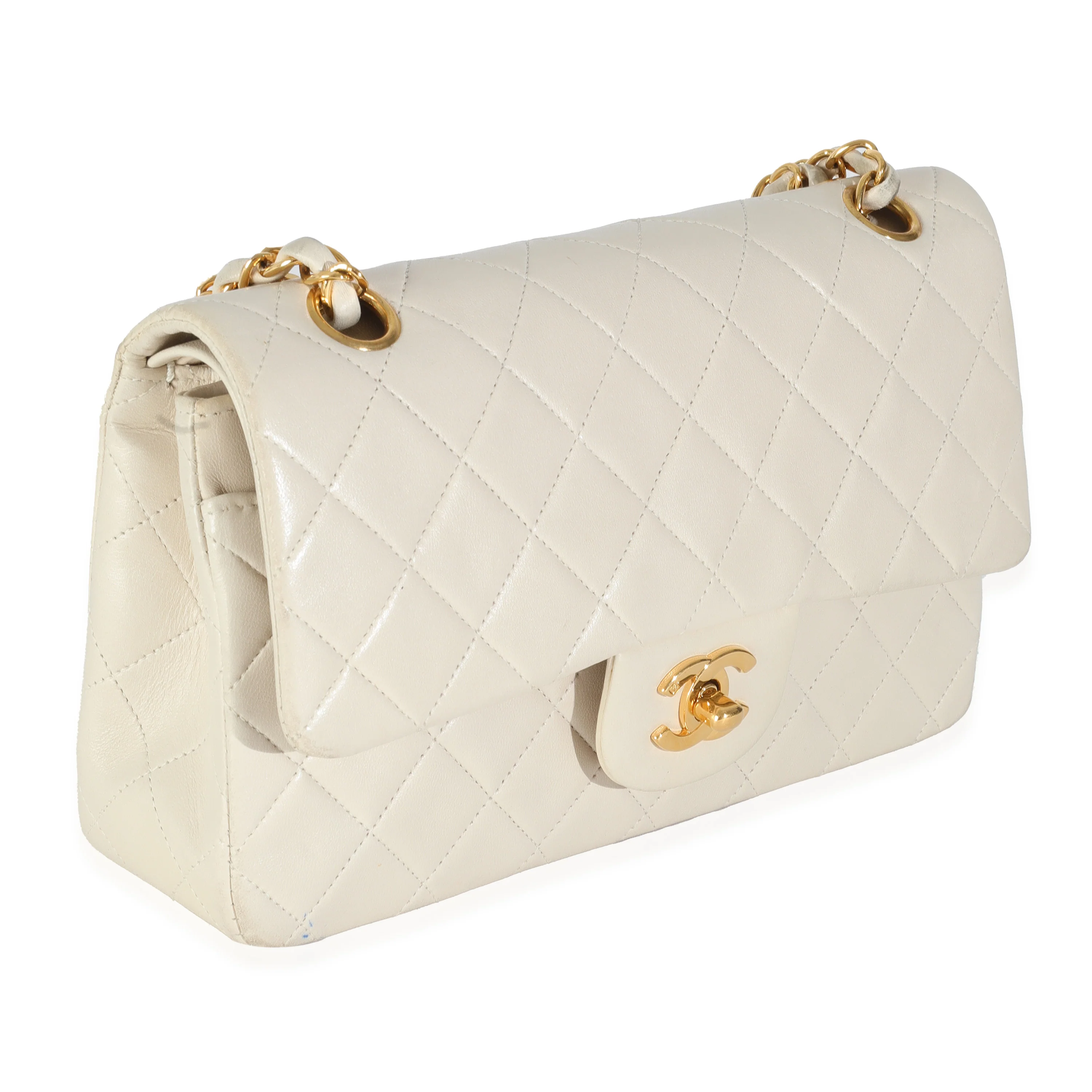 Vintage 24K Cream Quilted Lambskin Small Classic Double Flap Bag - Image 3