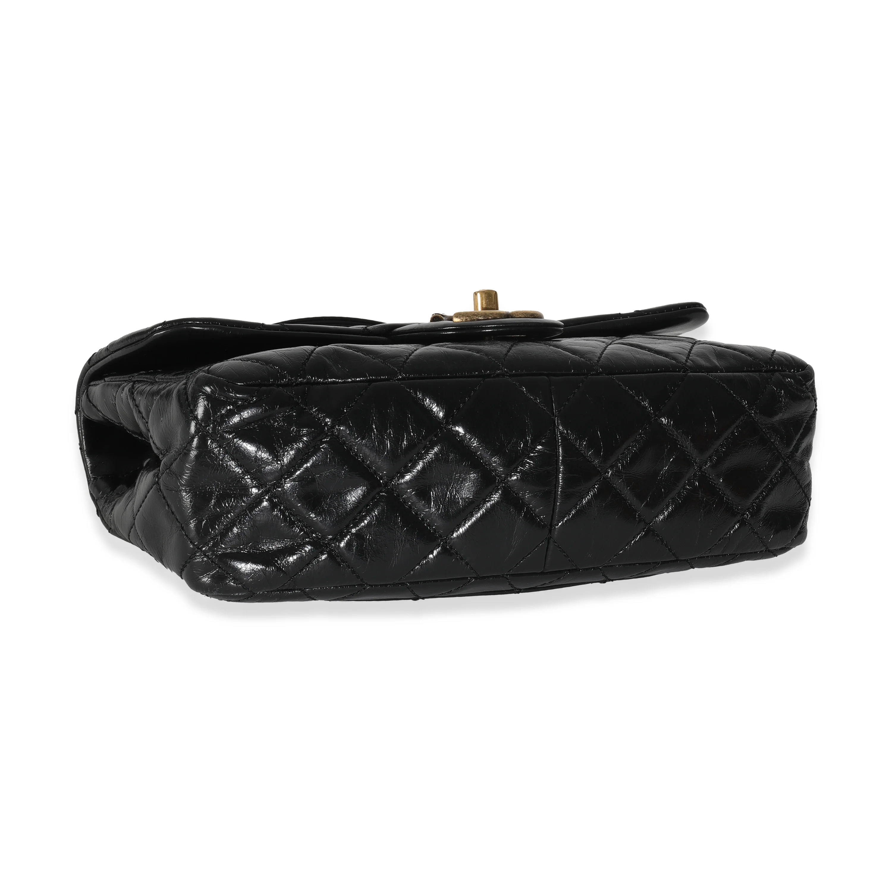 Black Glazed Calfskin Medium Castle Rock Flap Bag - Image 8