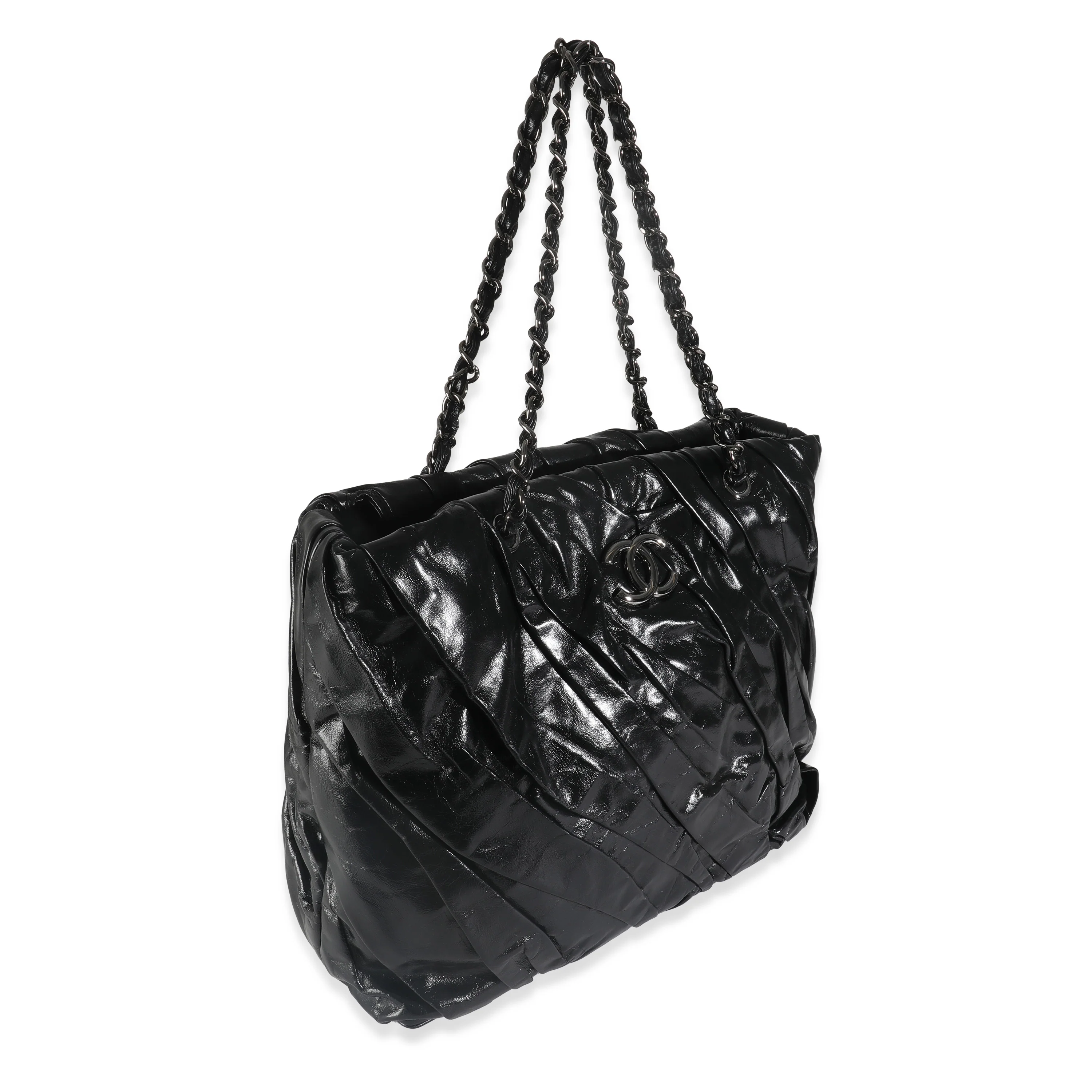 Black Glazed Calfskin Large Twisted Tote - Image 3
