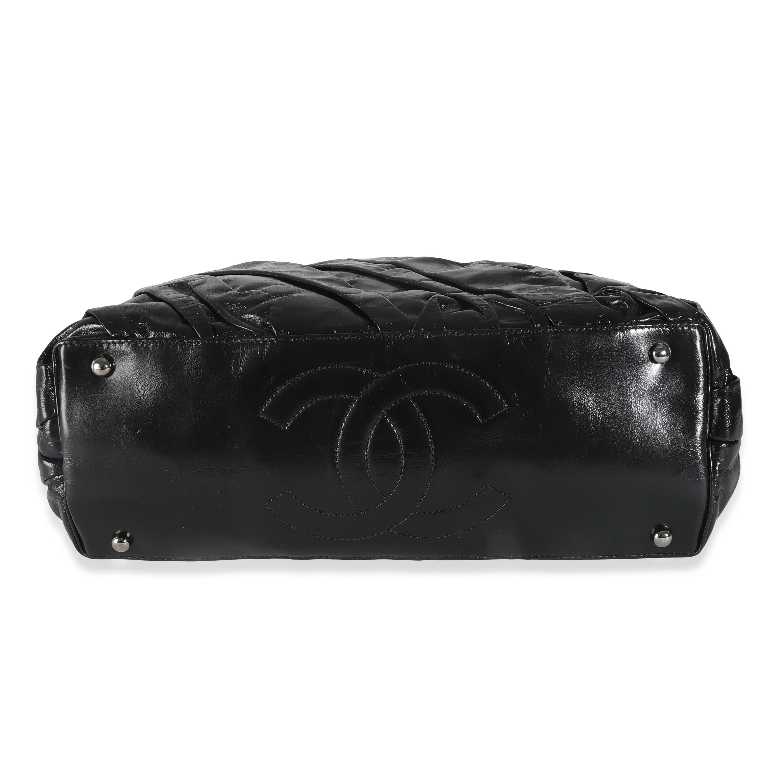 Black Glazed Calfskin Large Twisted Tote - Image 5