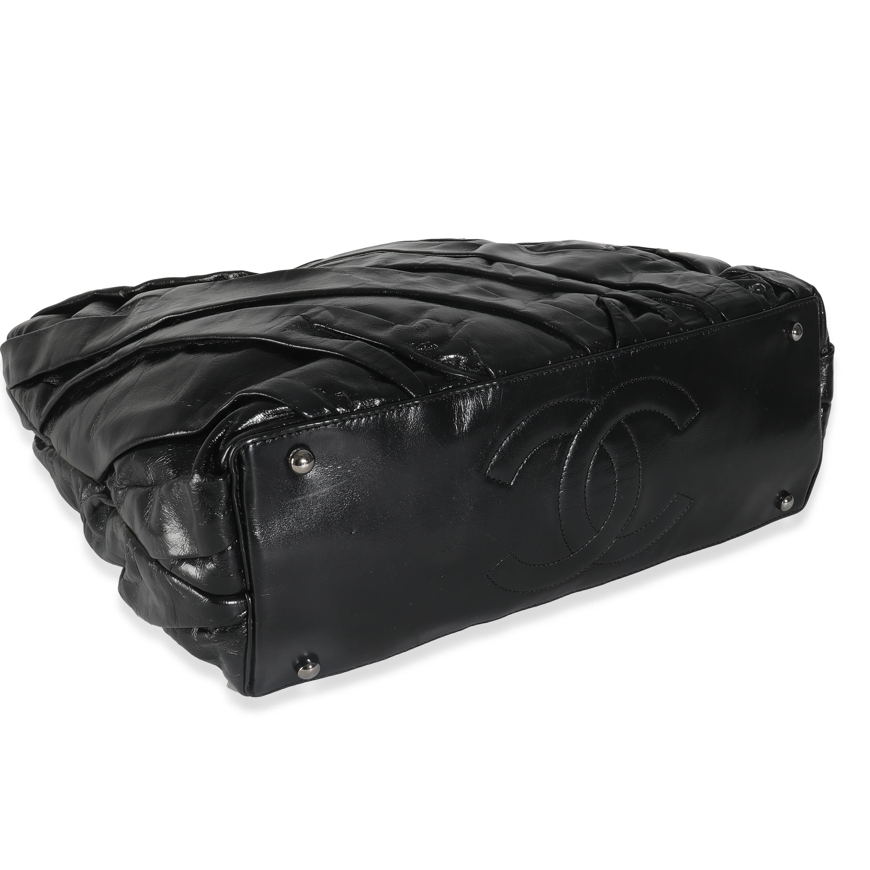 Black Glazed Calfskin Large Twisted Tote - Image 6