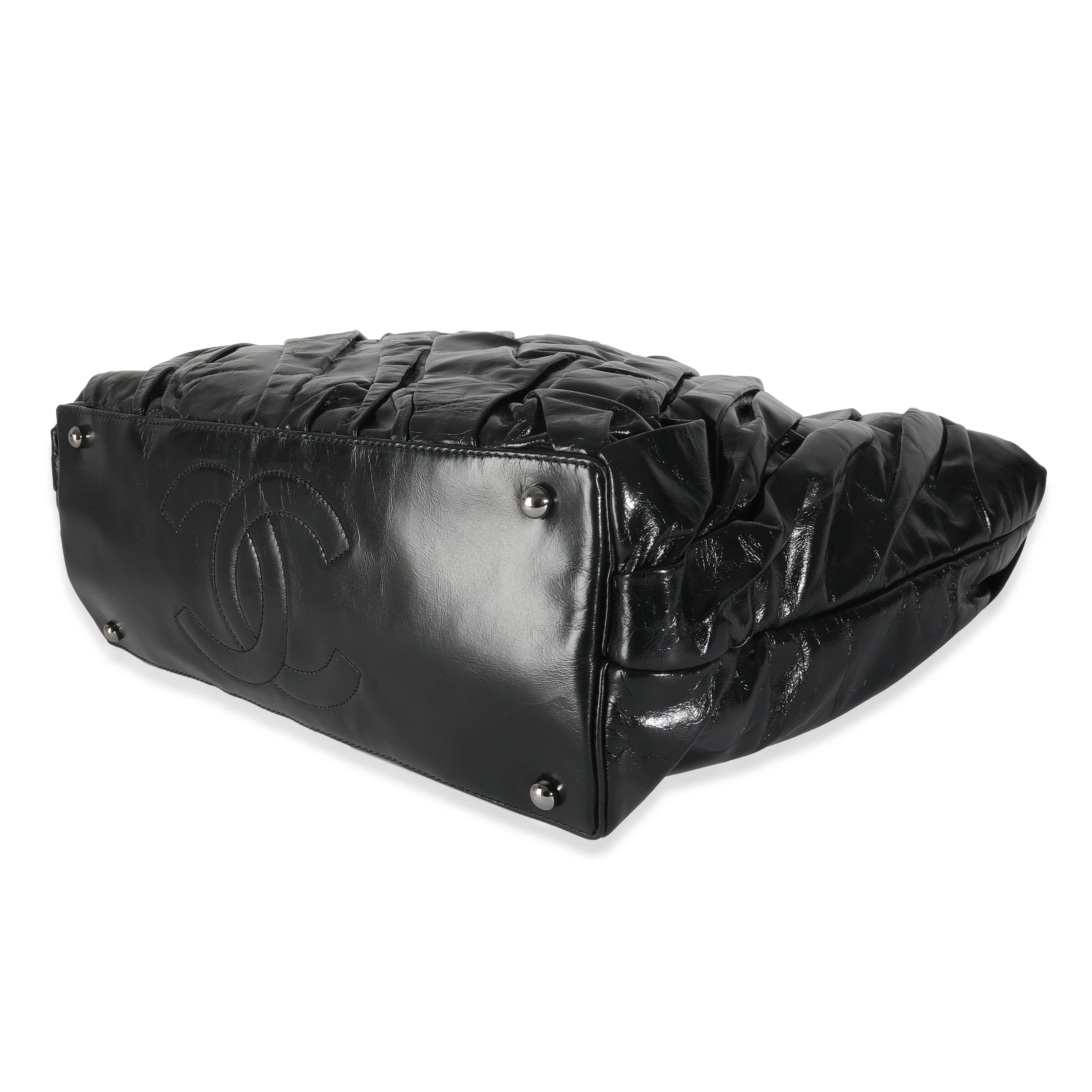 Black Glazed Calfskin Large Twisted Tote - Image 7