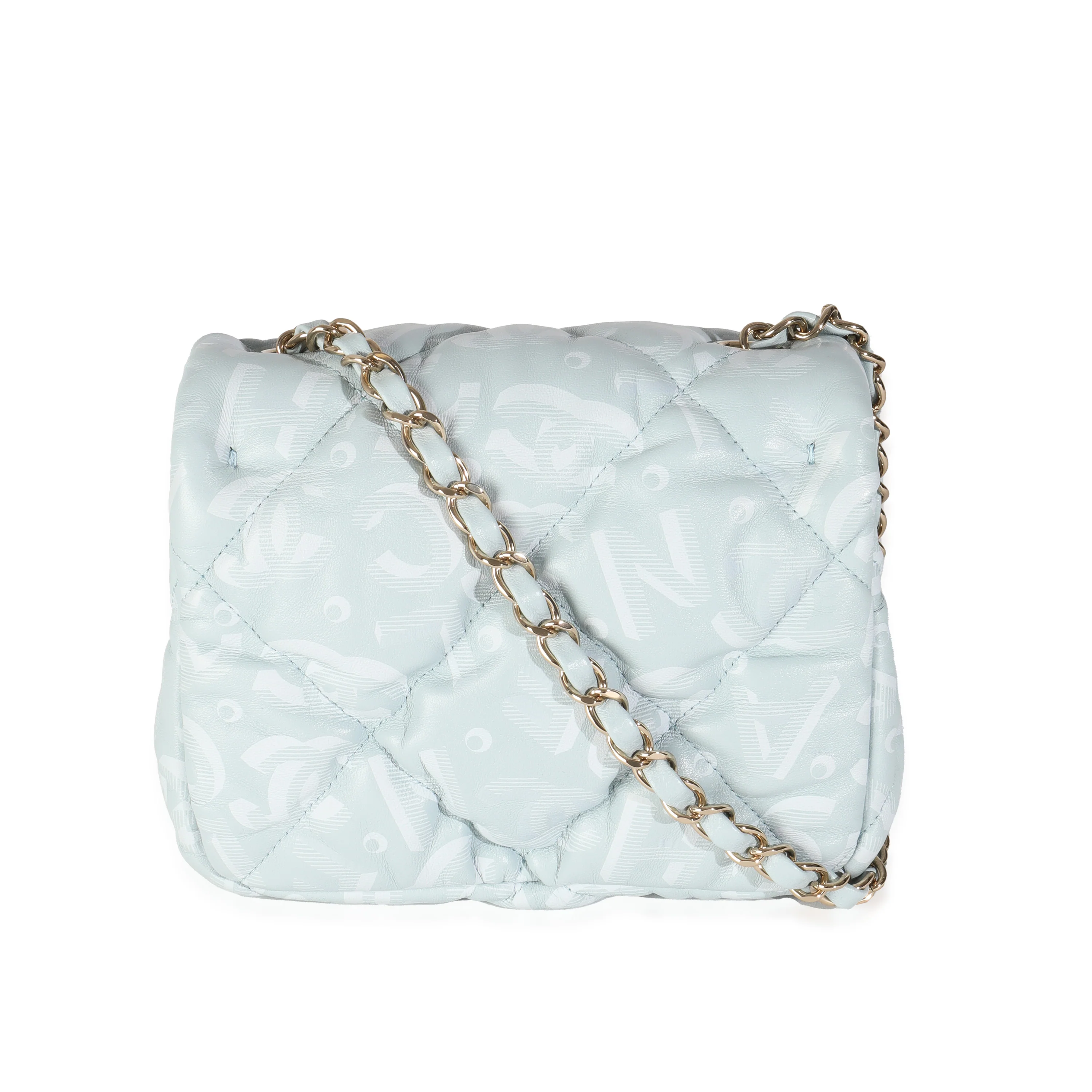 Light Blue Puffy Lambskin Logo Mini Flap Bag - Image 4