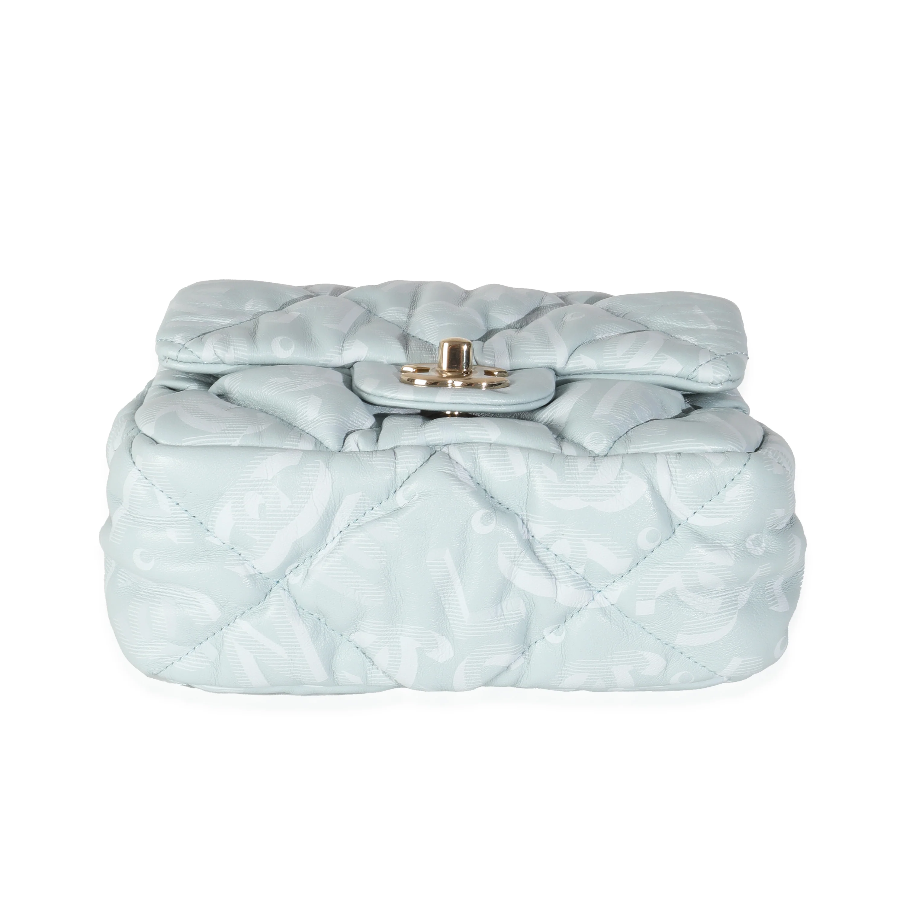 Light Blue Puffy Lambskin Logo Mini Flap Bag - Image 5