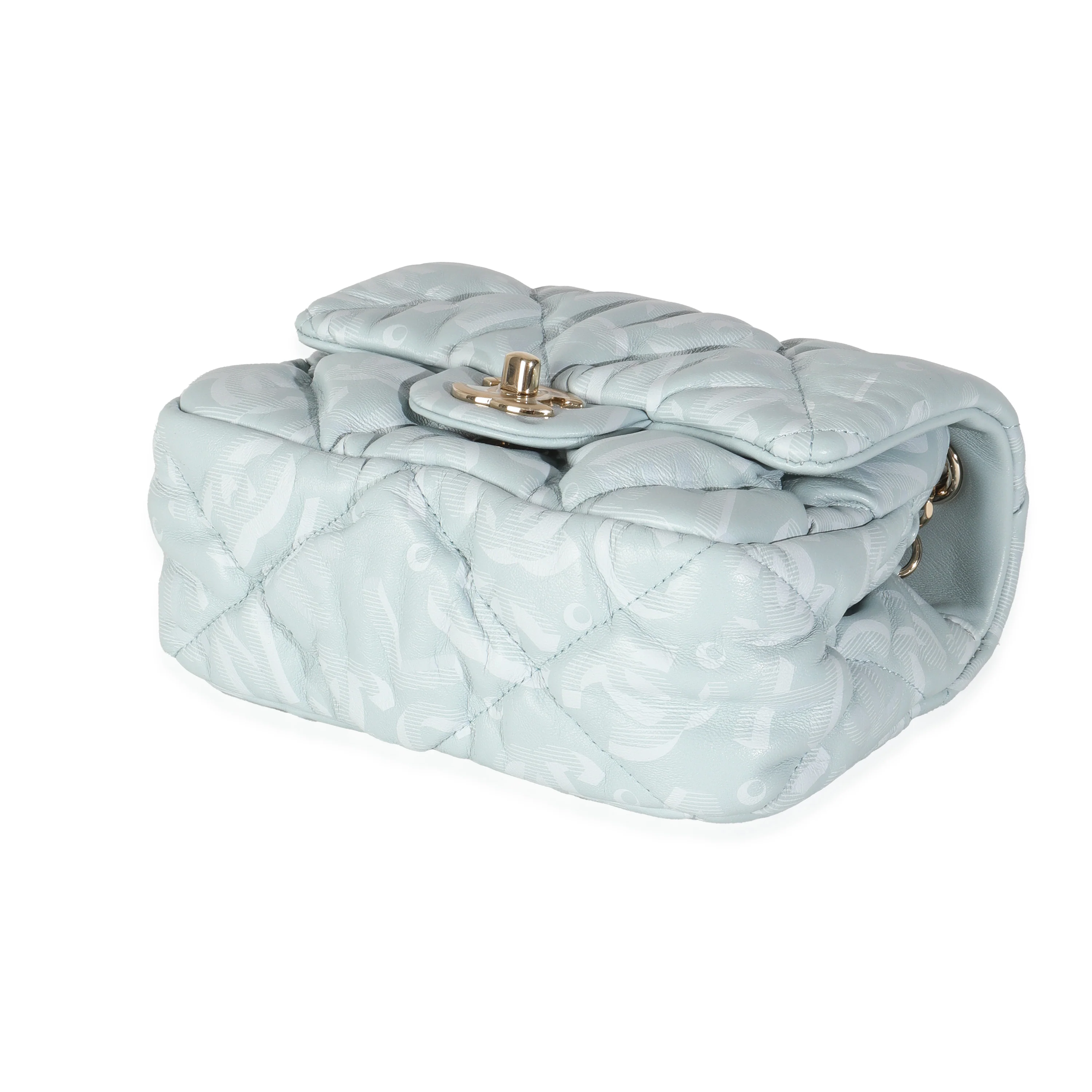 Light Blue Puffy Lambskin Logo Mini Flap Bag - Image 7