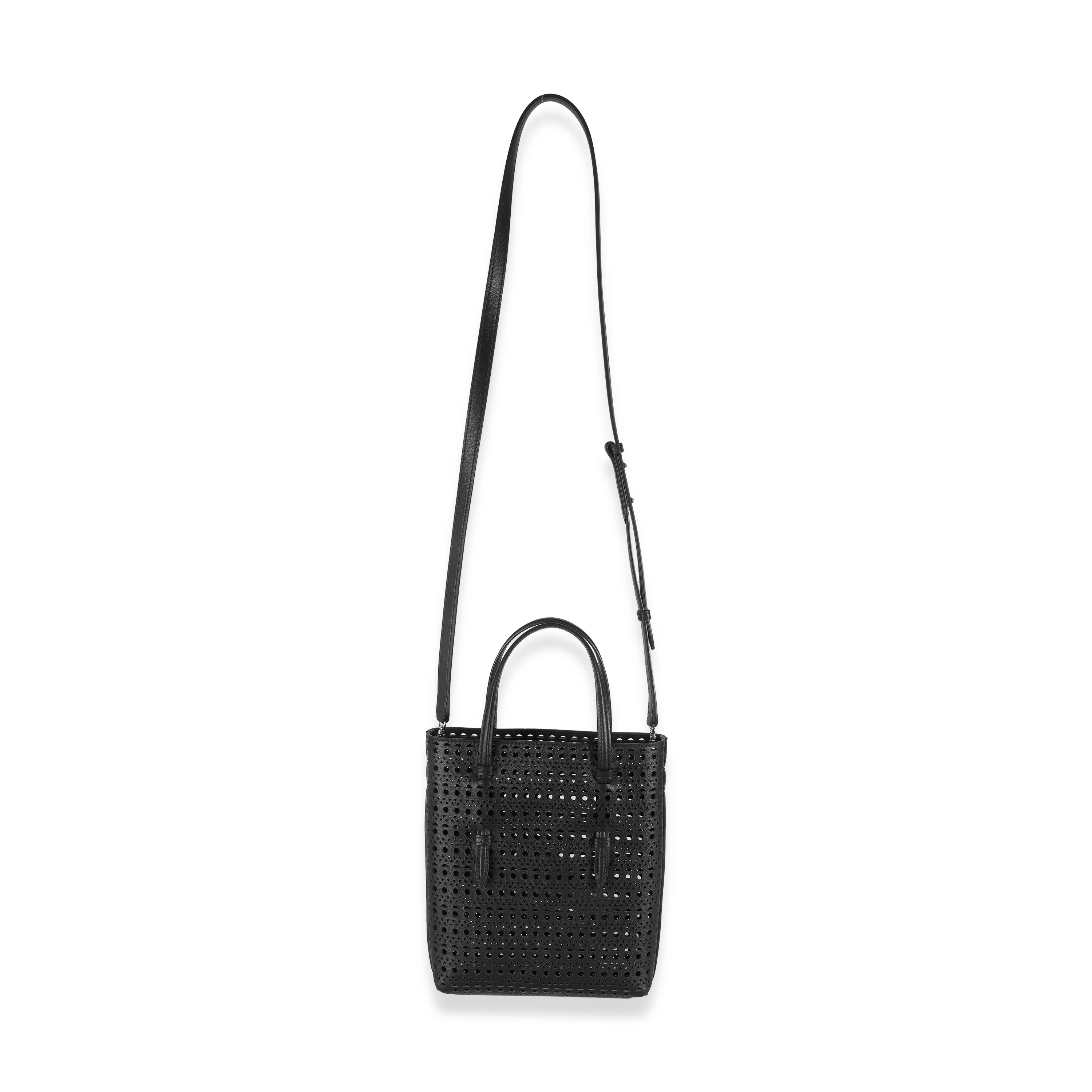 Black Vivienne Calfskin Laser Cut Mina North South Tote - Image 8