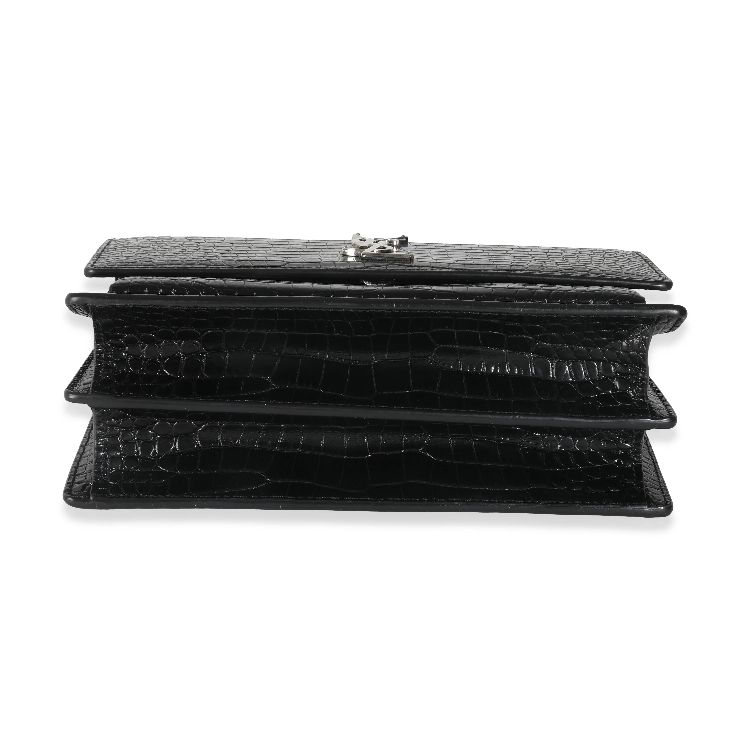 Black Croc Embossed Calfskin Medium Sunset Bag - Image 5