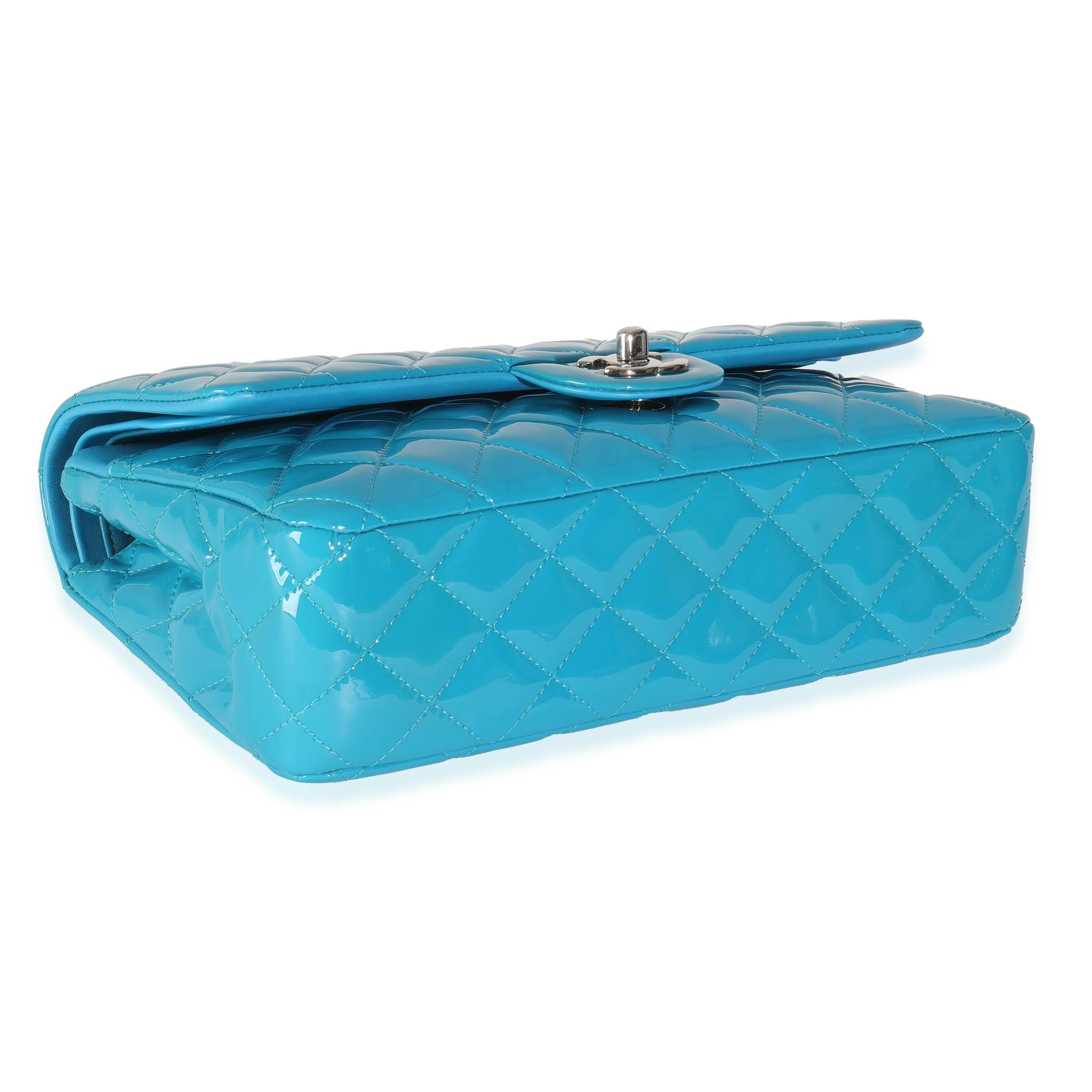 Blue Quilted Patent Medium Classic Double Flap Bag - Image 6