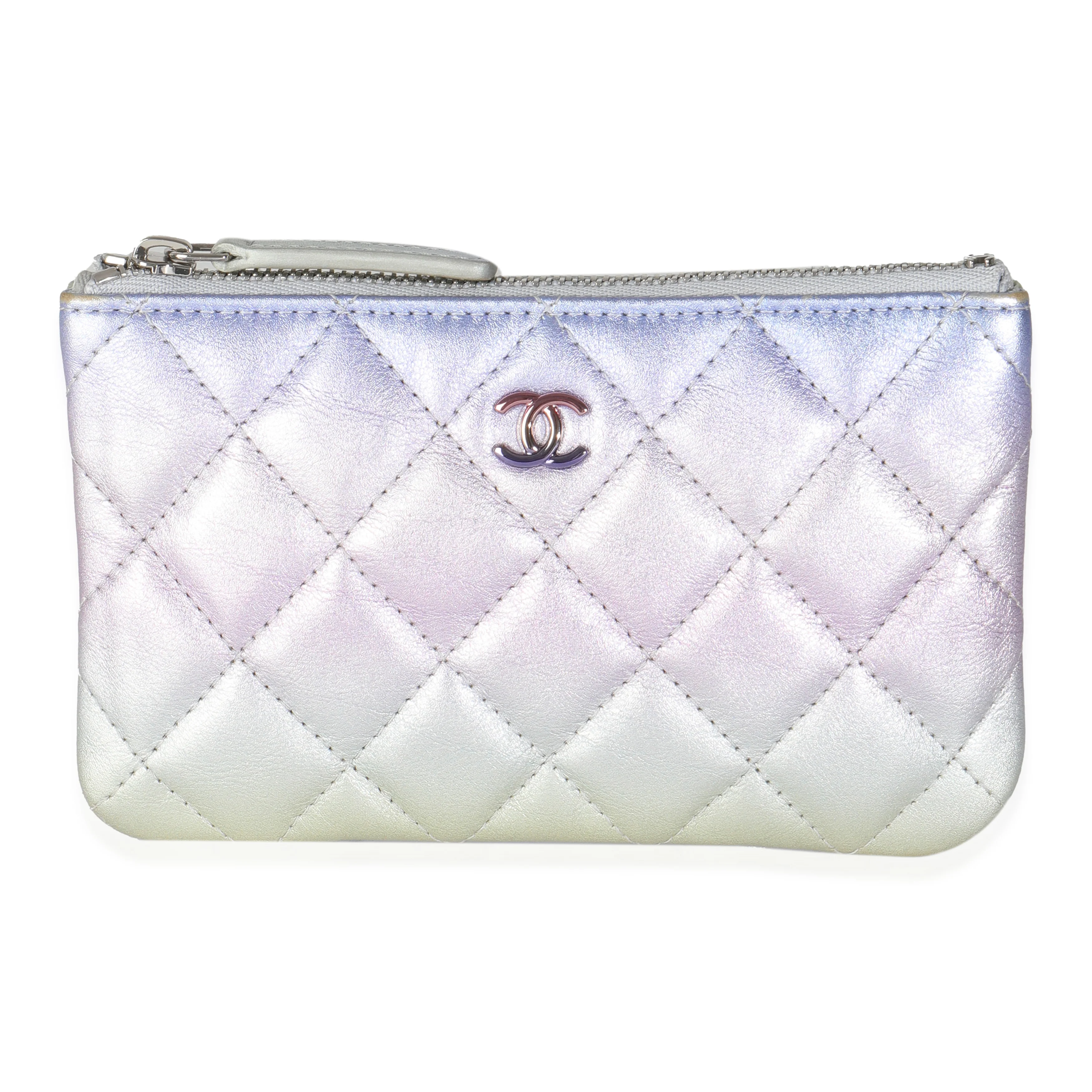 Gradient Metallic Quilted Calfskin Small Cosmetic Pouch