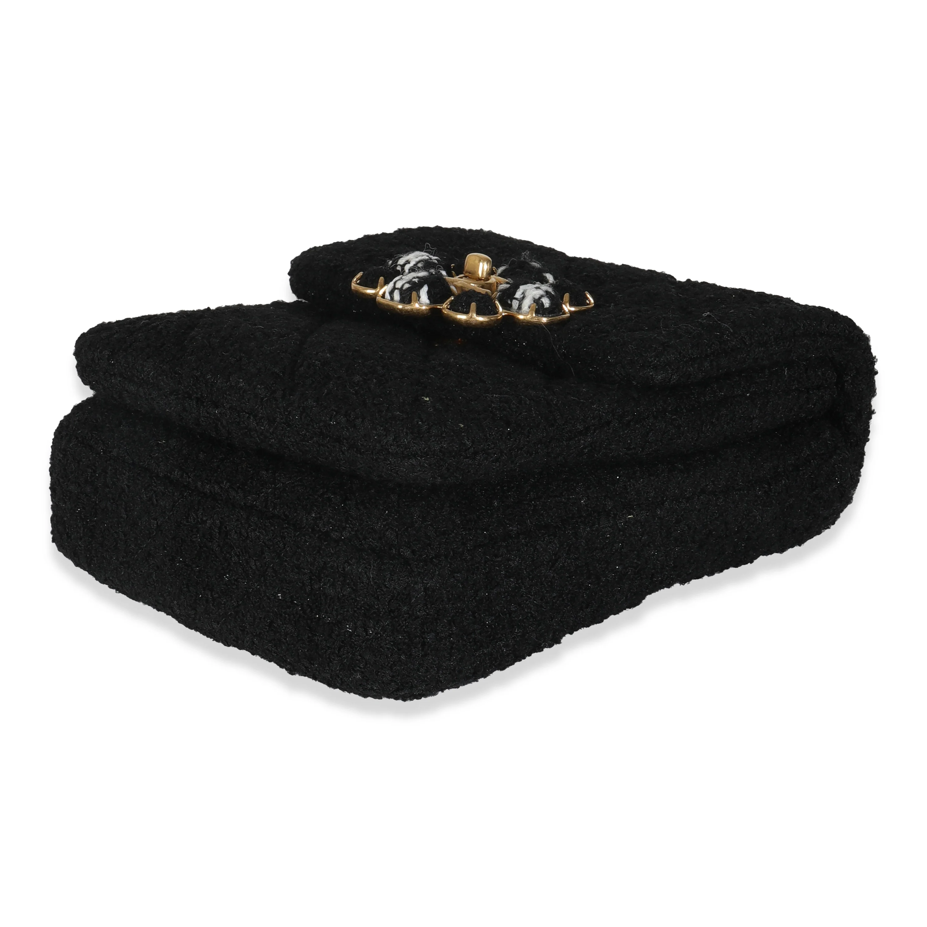 Black Wool Tweed Camellia Flower Mini Flap Bag - Image 6