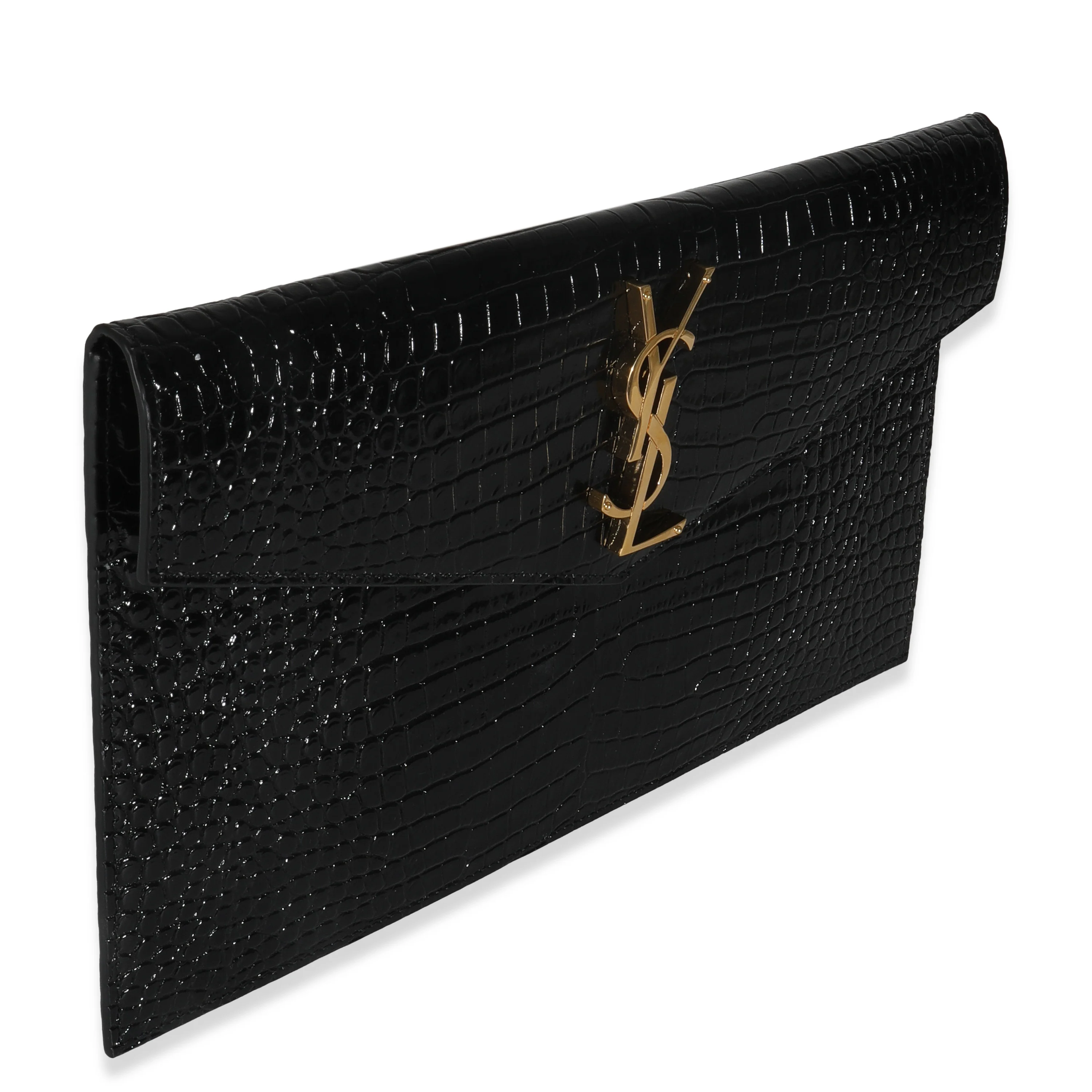 Black Croc Embossed Calfskin Uptown Clutch - Image 3