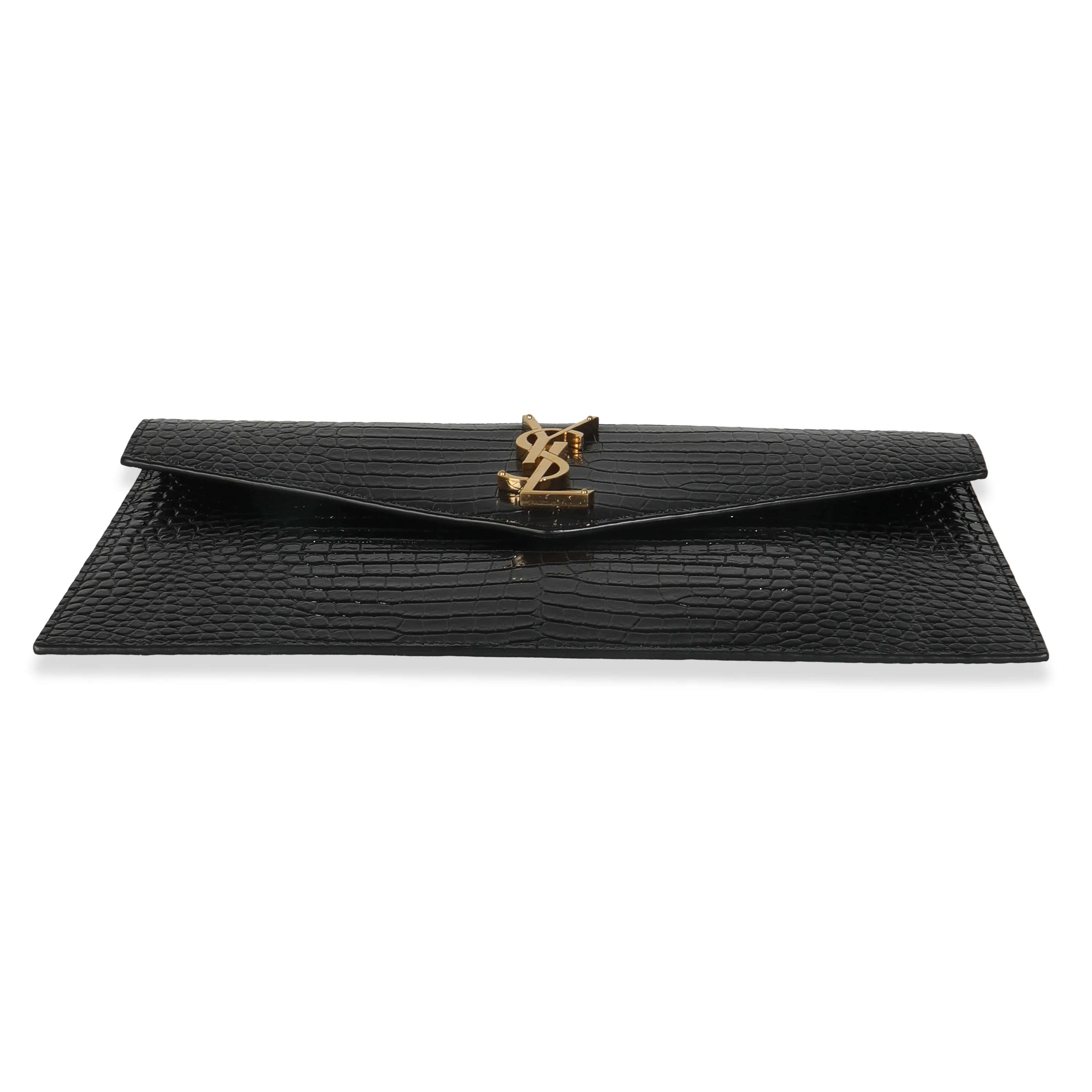 Black Croc Embossed Calfskin Uptown Clutch - Image 5