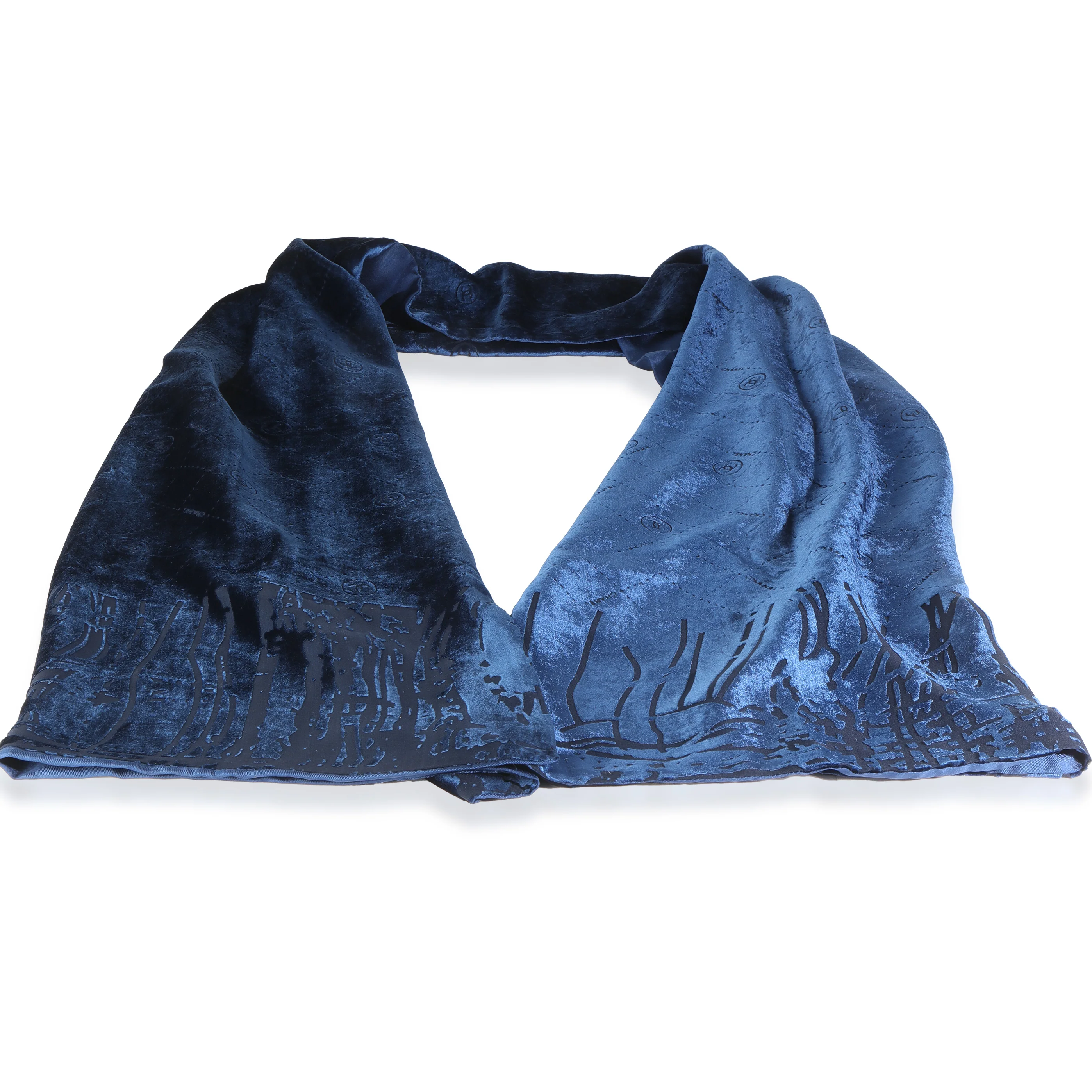 18A Dark Navy Velvet CC Logo Stole - Image 3