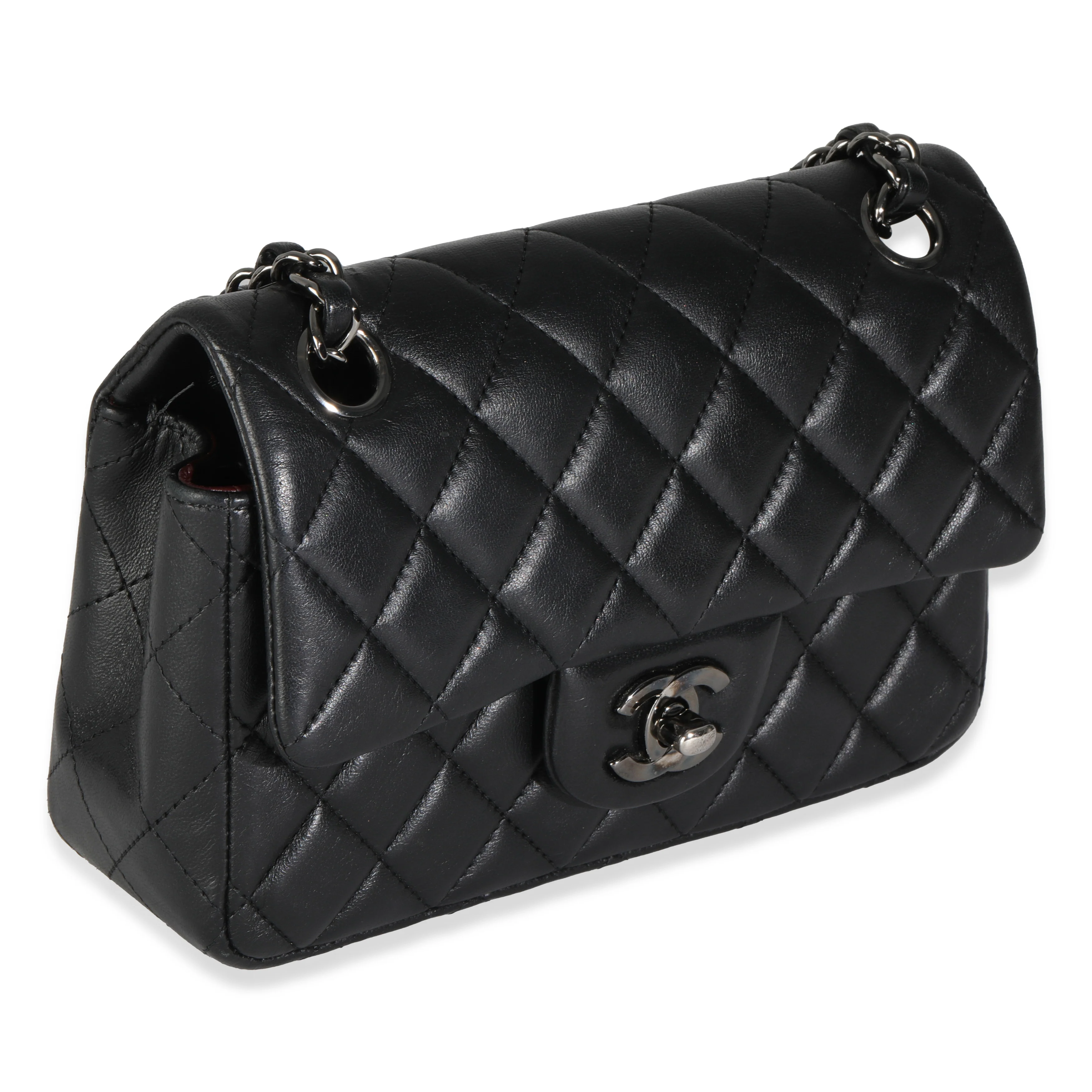 Black Quilted Lambskin Mini Rectangular Flap Bag - Image 3