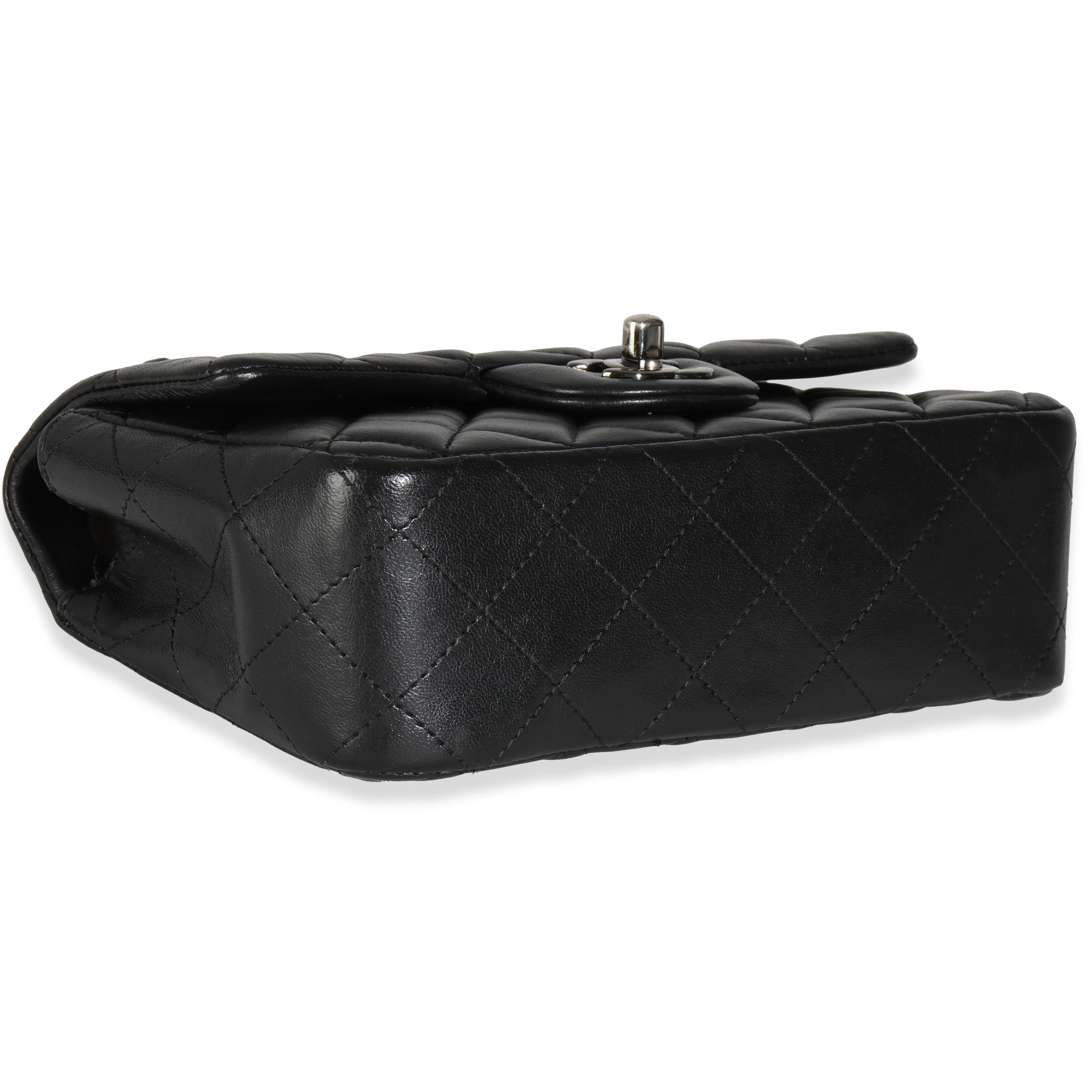 Black Quilted Lambskin Mini Rectangular Flap Bag - Image 8