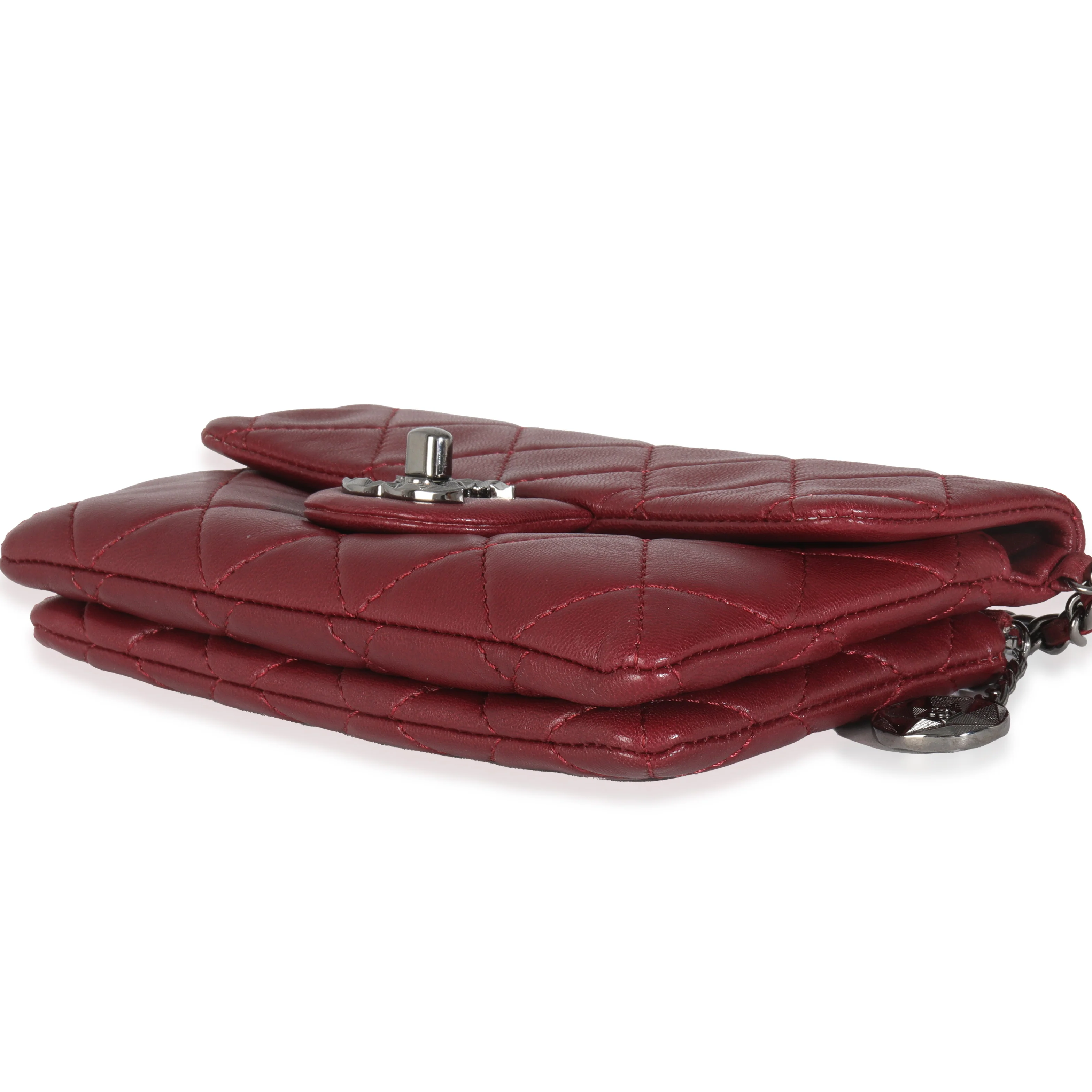 Burgundy Quilted Lambskin Mineral Nights Clutch On Chain - Image 6