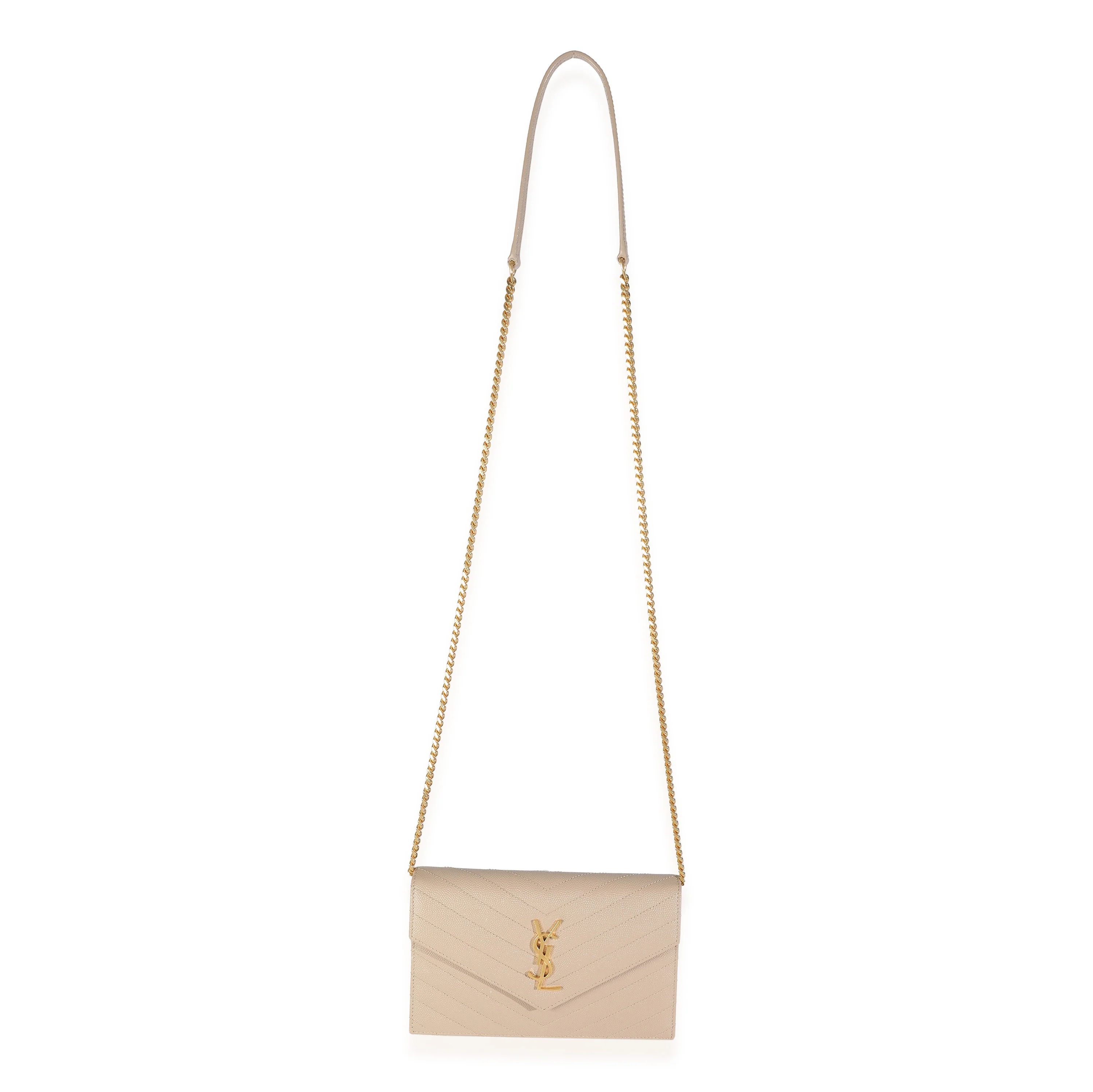 Dark Beige Grain De Poudre Cassandre Envelope Chain Wallet - Image 7