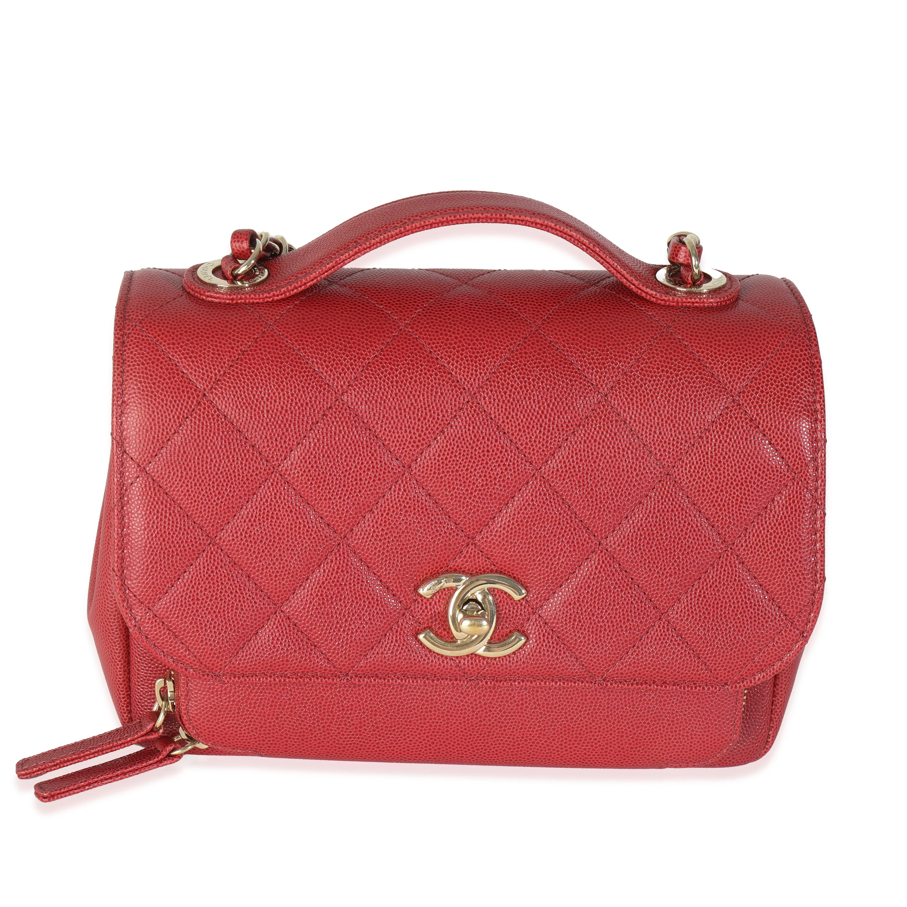 Red Quilted Caviar Small Business Affinity Flap Bag