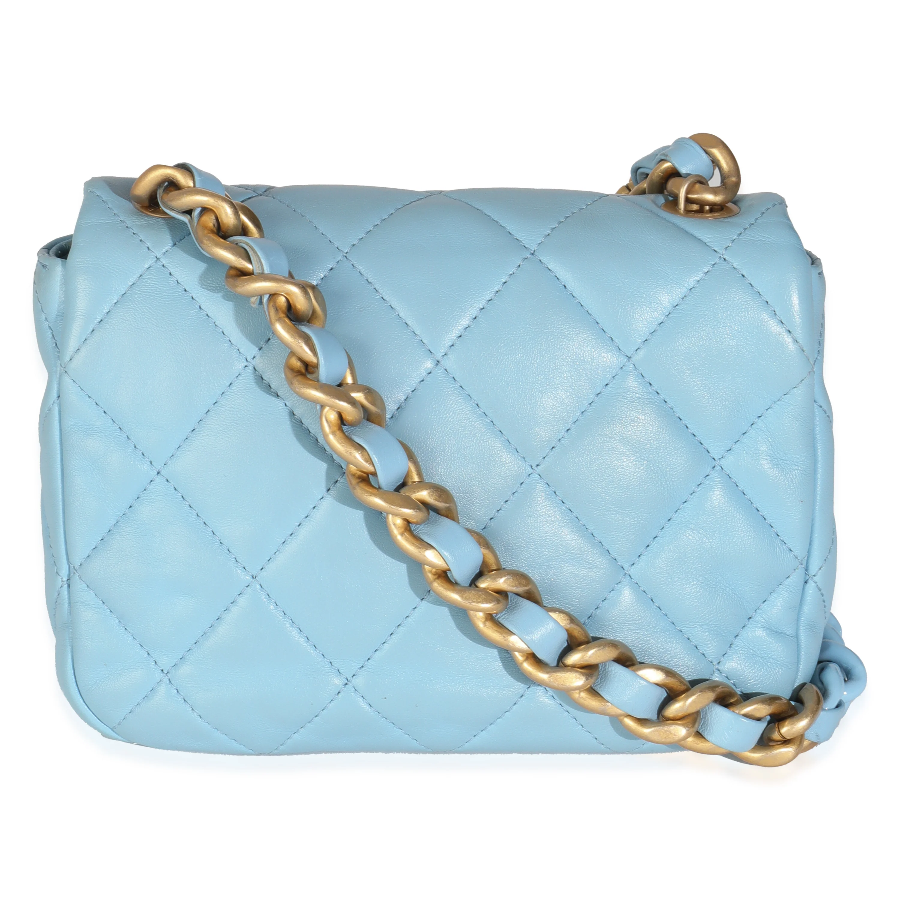 Light Blue Quilted Lambskin Mini Lacquered Chain Flap Bag - Image 4