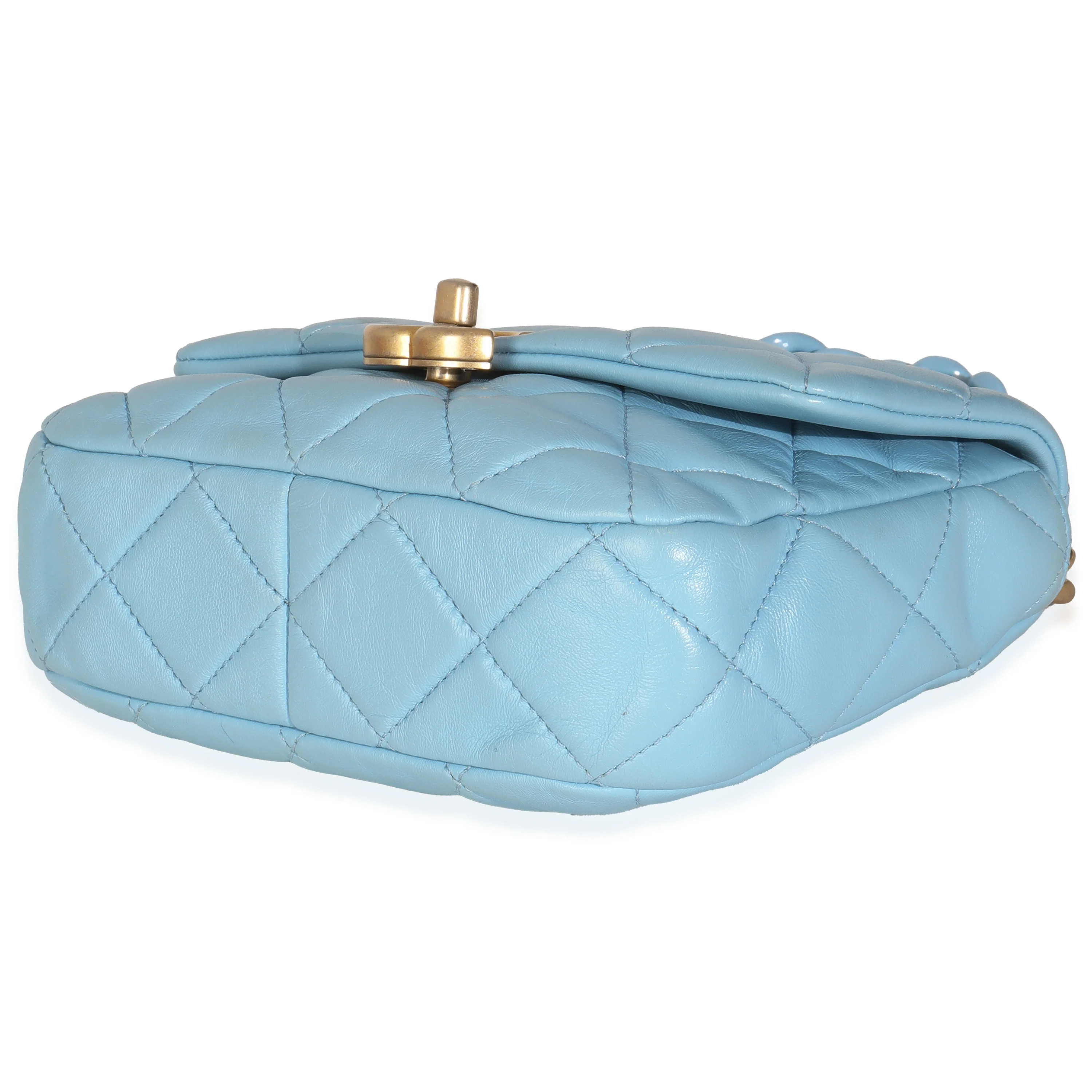 Light Blue Quilted Lambskin Mini Lacquered Chain Flap Bag - Image 7